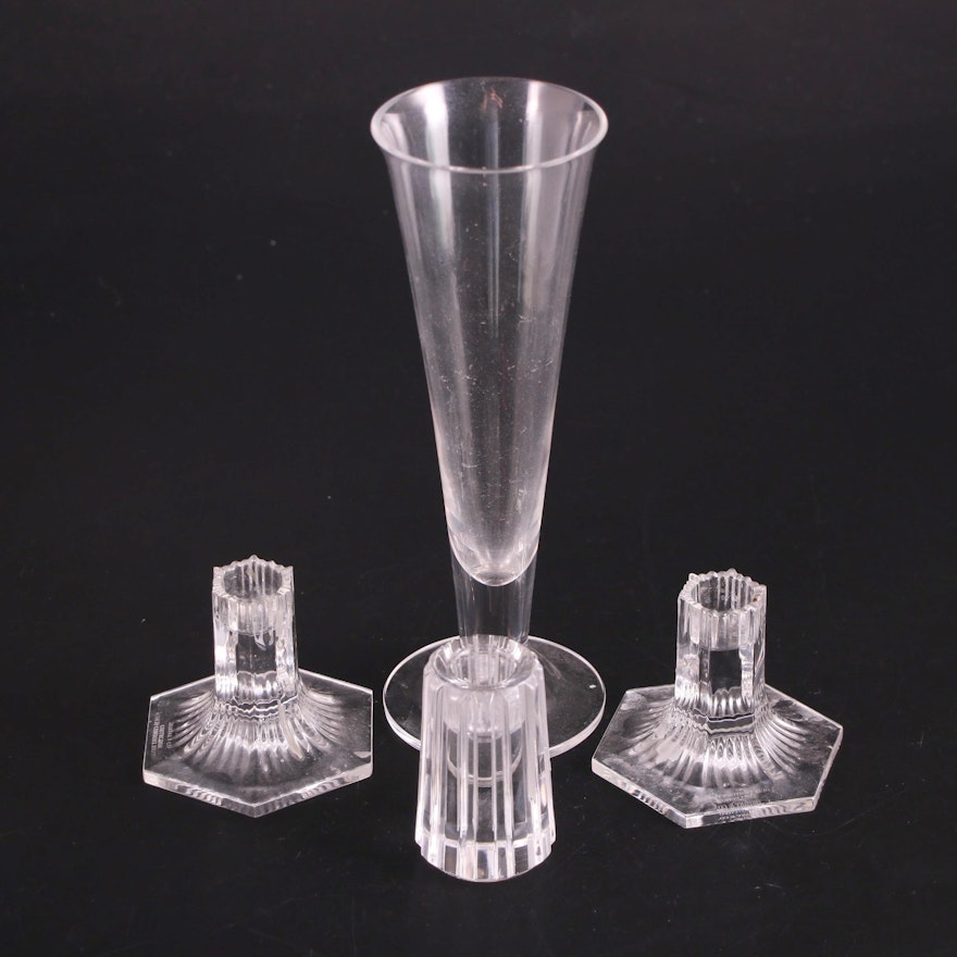 Tiffany & Co. Crystal Candlesticks and Footed Vase