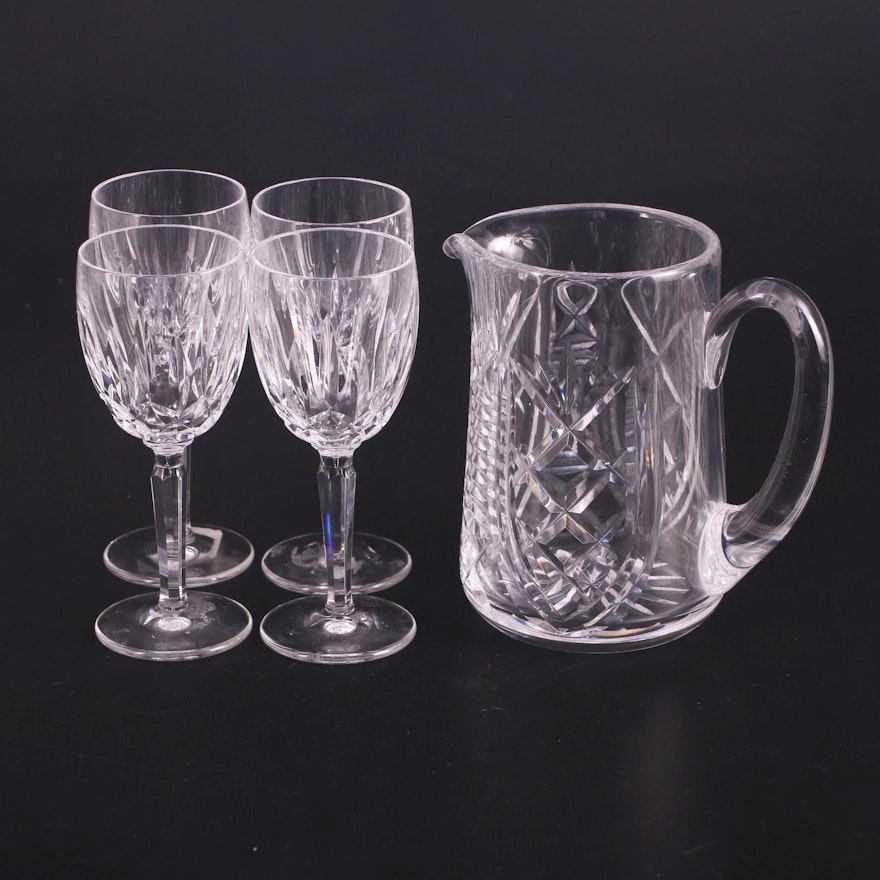 Waterford Crystal "Clare" Pitcher and "Kildare" Claret Wine Glasses