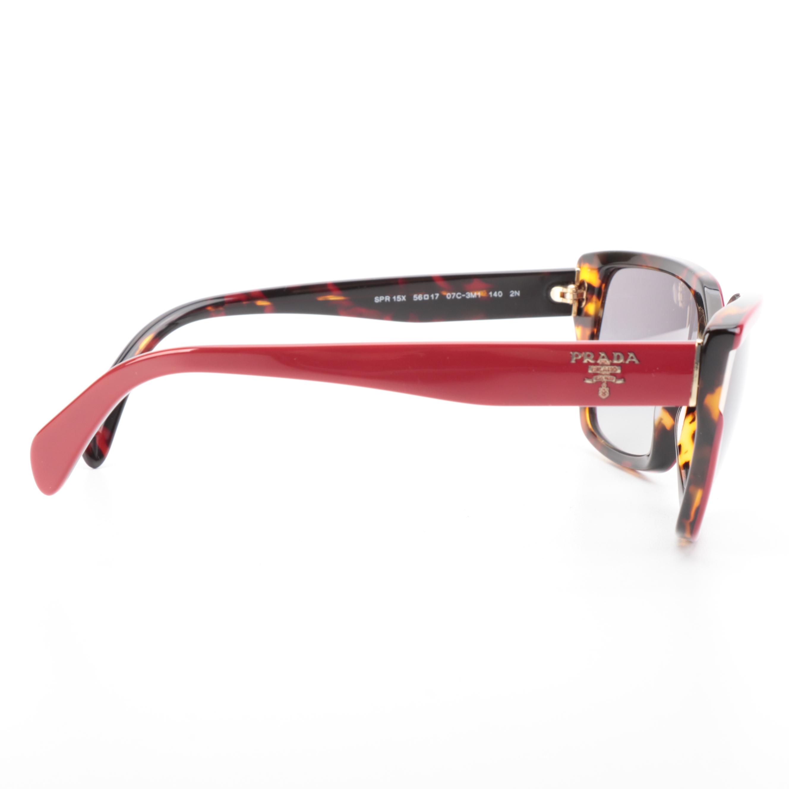Prada SPR15X Rectangle Sunglasses in Red and Tortoise with Case