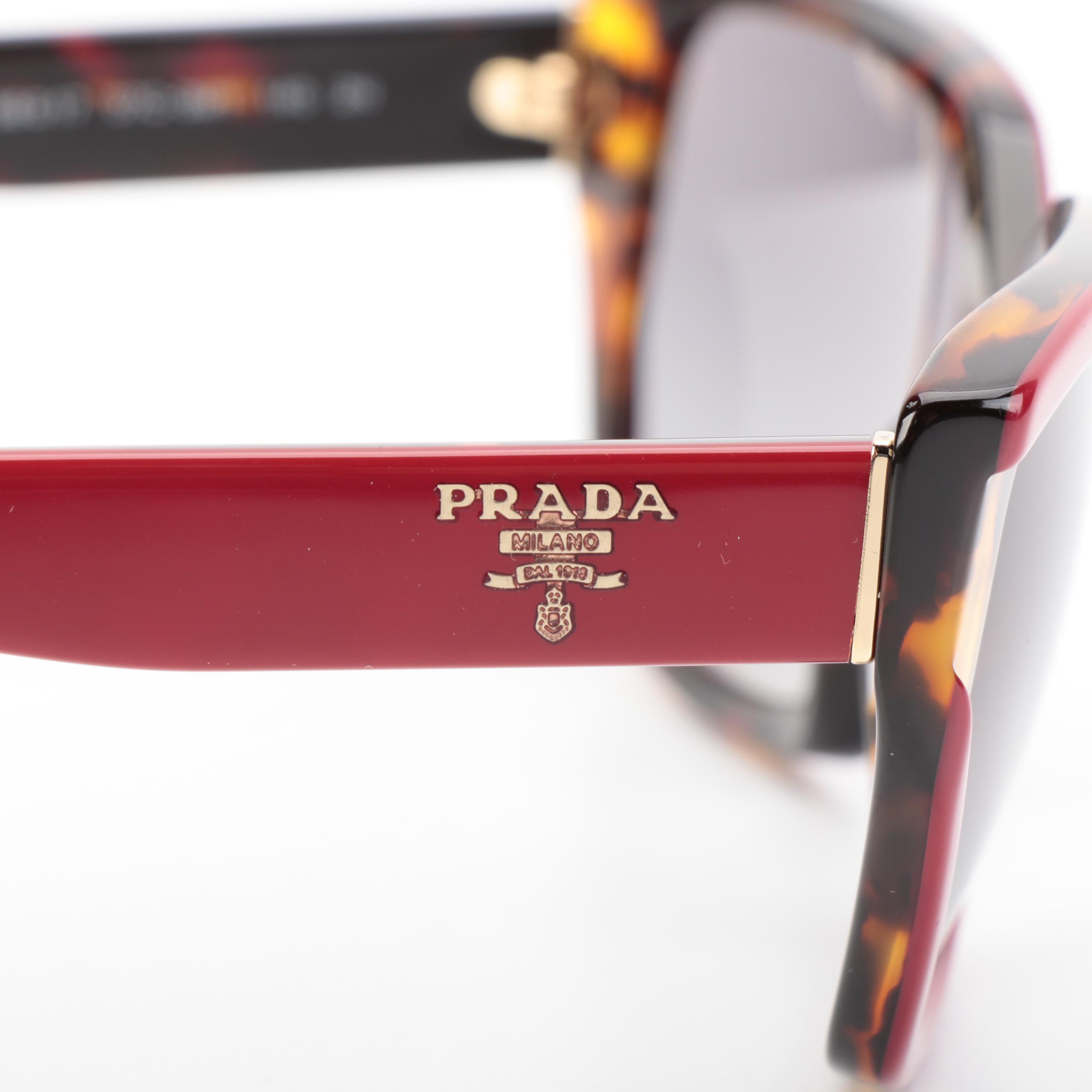 Prada SPR15X Rectangle Sunglasses in Red and Tortoise with Case