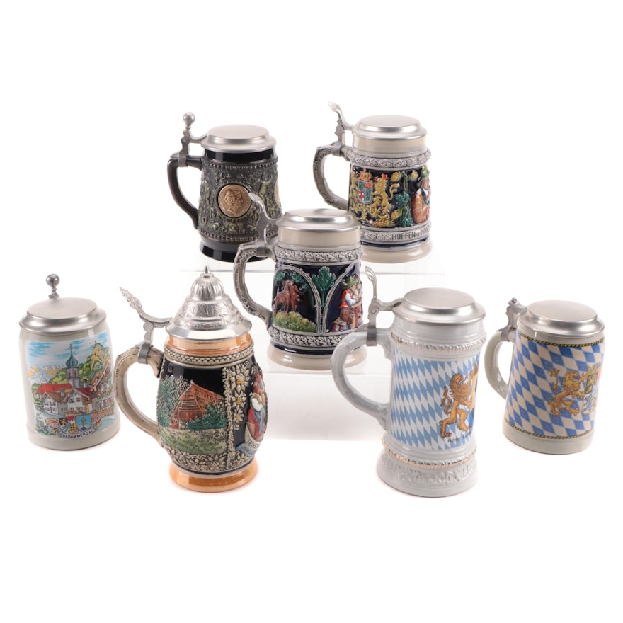 Thewalt Alt-Grenzau, Gerz and Other German Stoneware Beer Steins