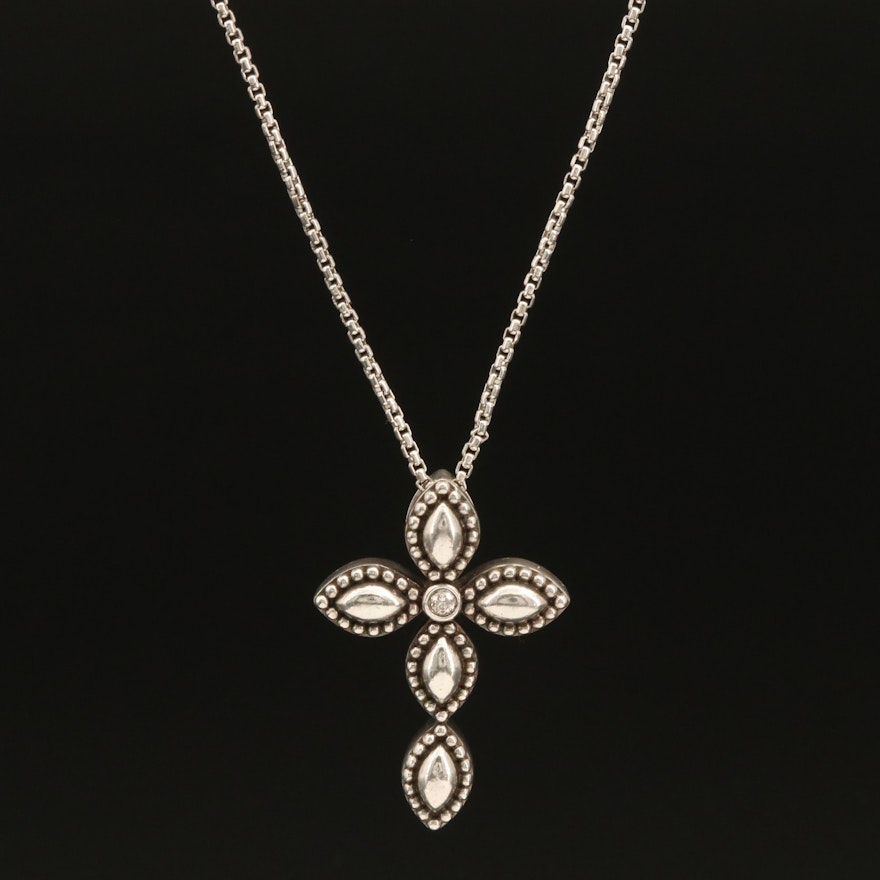 Charles Krypell Sterling 0.02 CT Diamond Firefly Cross Pendant Necklace