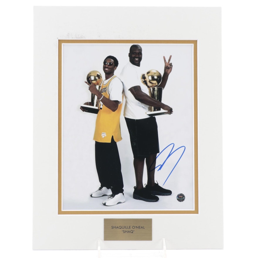 Shaquille O'Neal Signed "Shaq" NBA Basketball Trophy with Kobe Photo Print