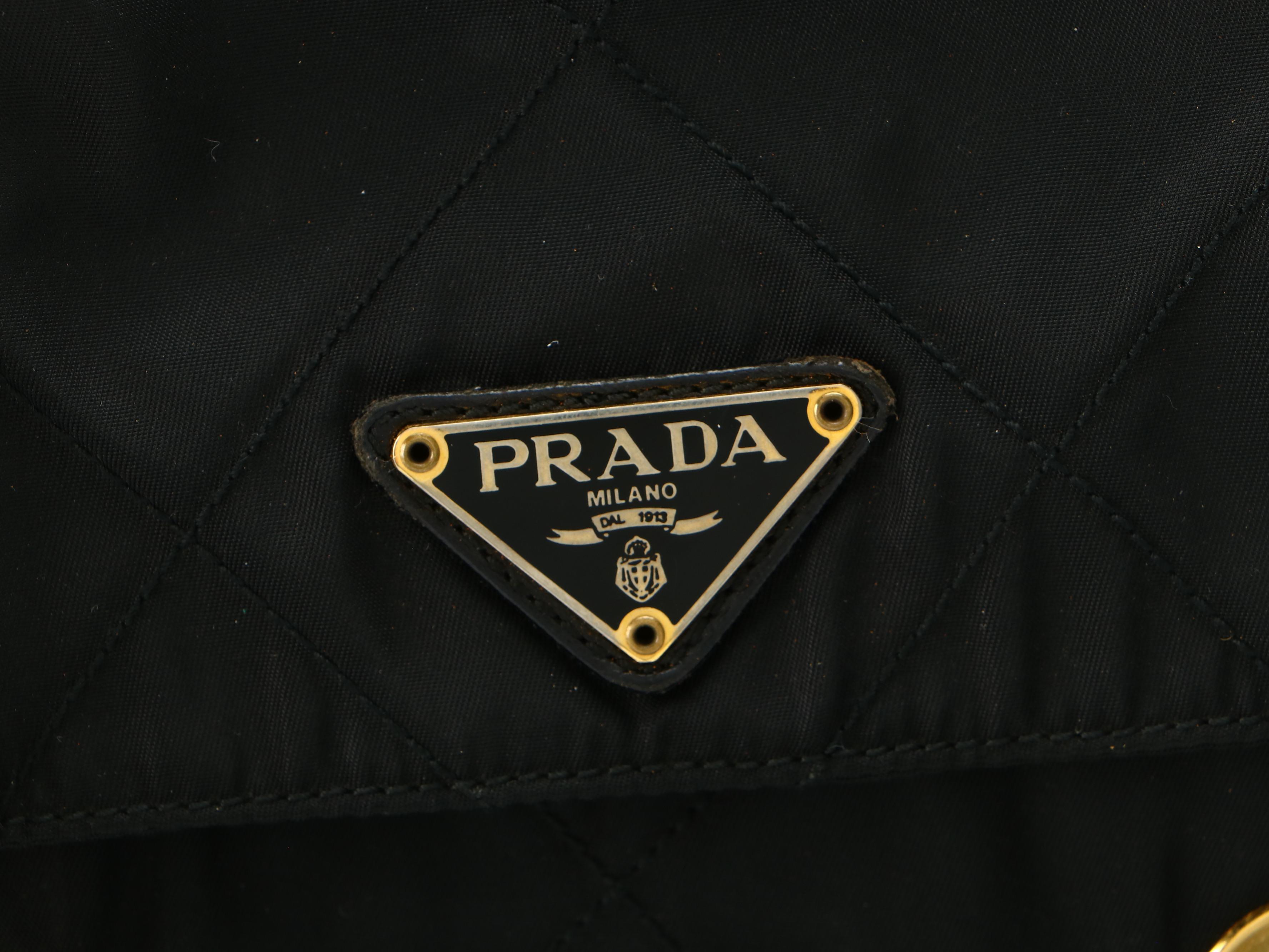 Prada Black Quilted Tessuto Nylon Shoulder Bag with Leather and Chain Strap