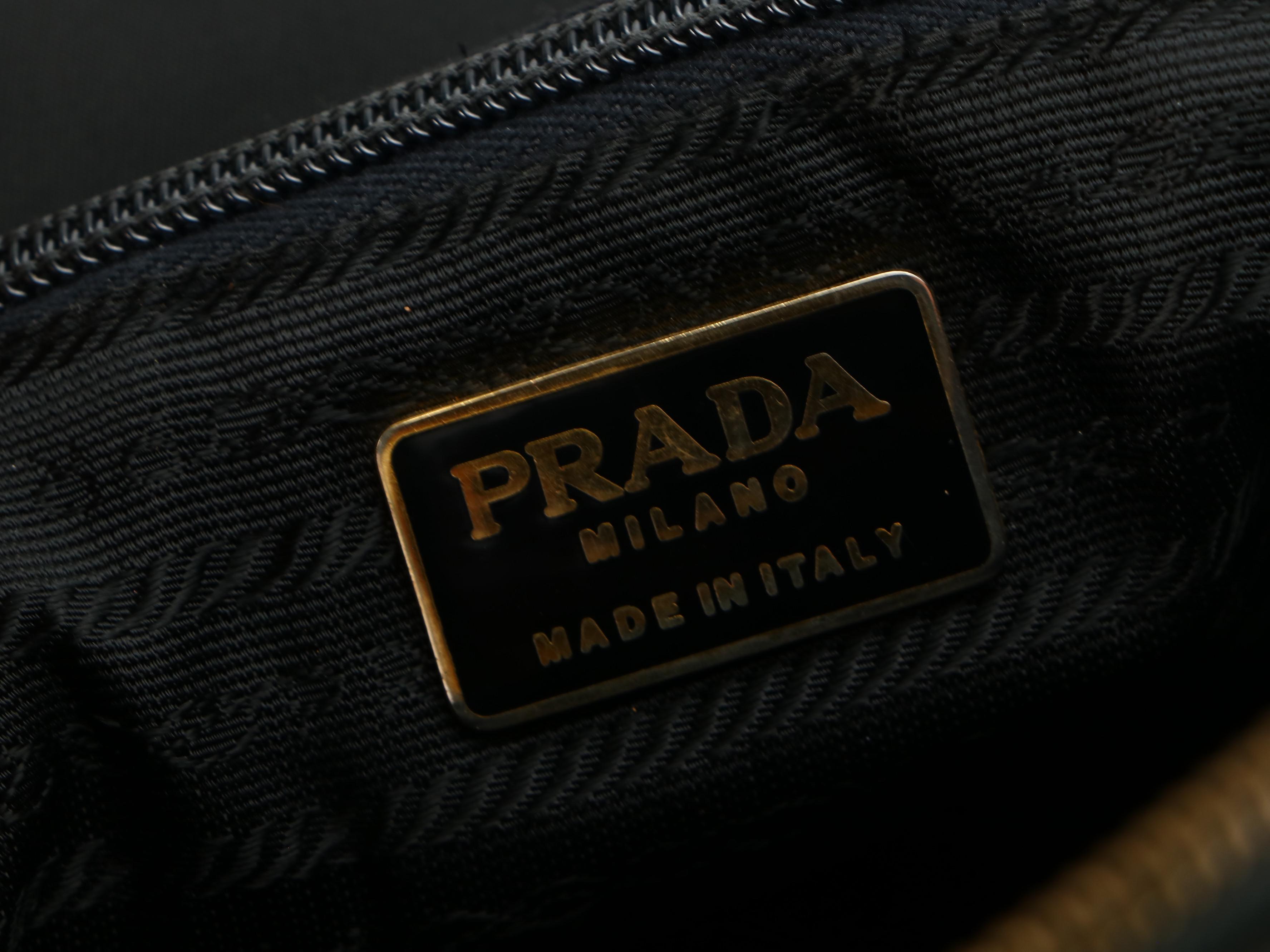 Prada Black Quilted Tessuto Nylon Shoulder Bag with Leather and Chain Strap