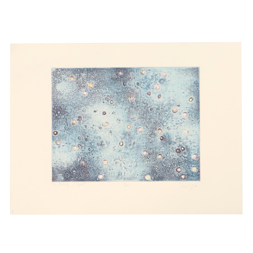 Walter Sorge Intaglio Print "Starry Night," Late 20th Century