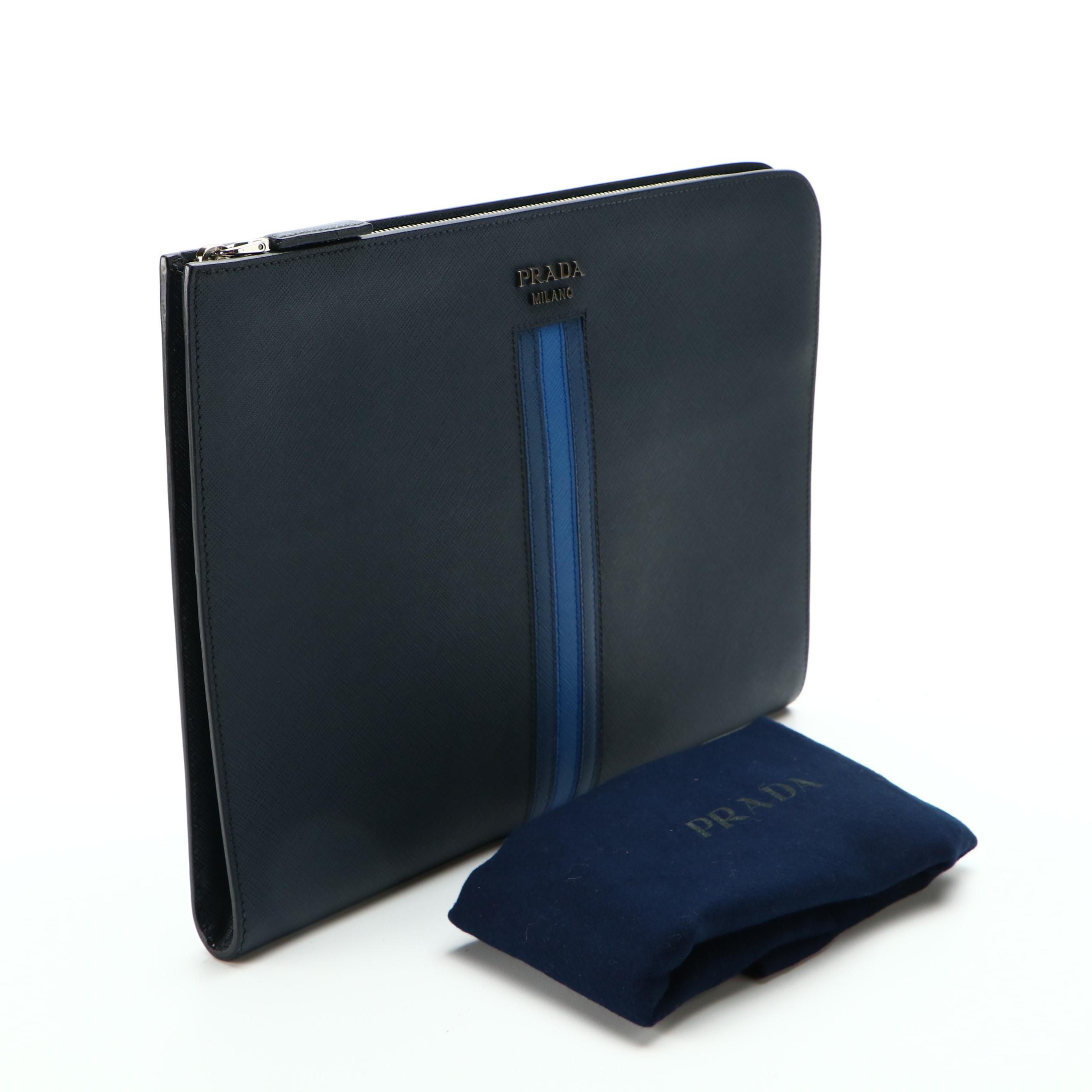 Prada Document Case in Multicolor Blue Saffiano Leather
