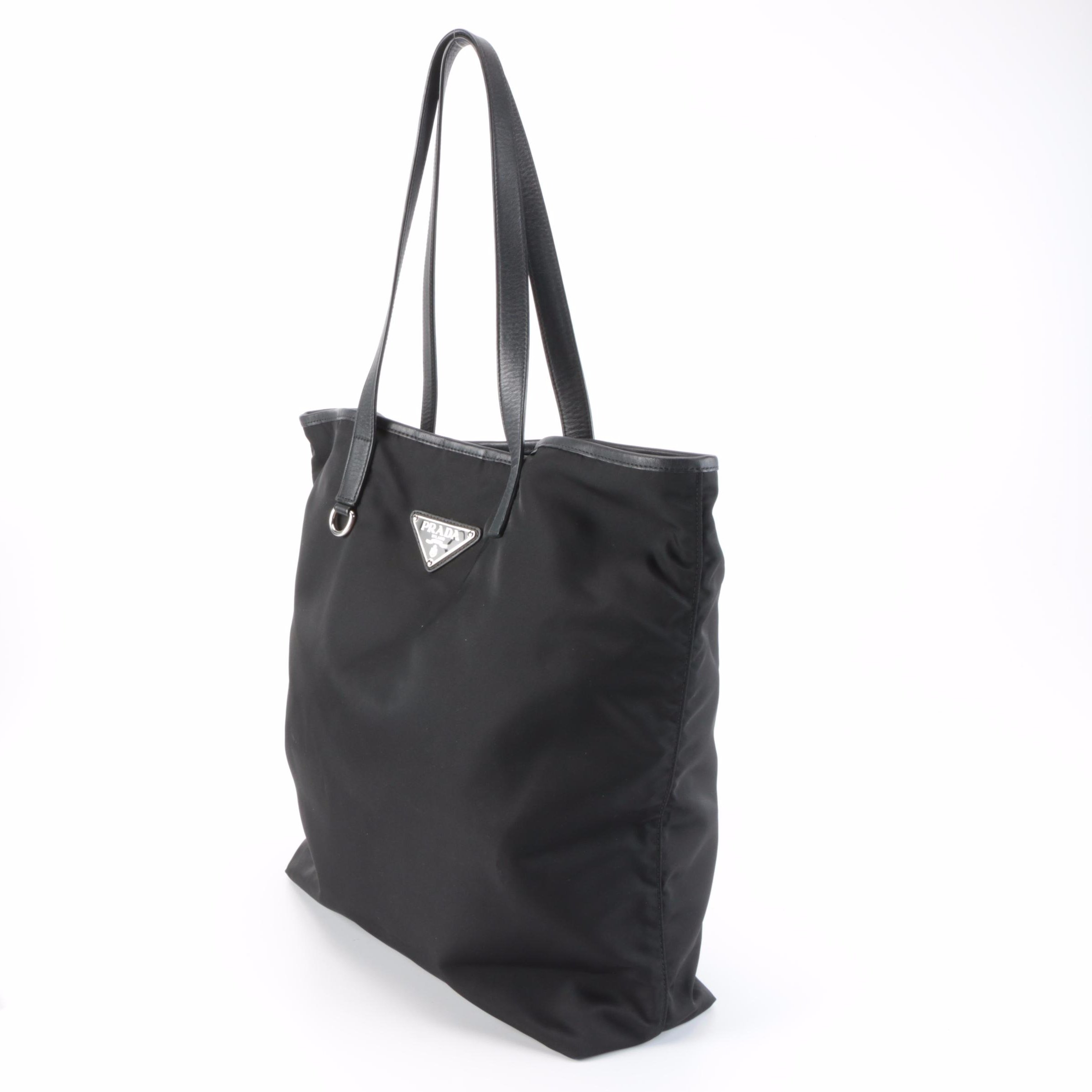 Prada Shoulder Tote Bag in Black Nylon Tessuto and Leather