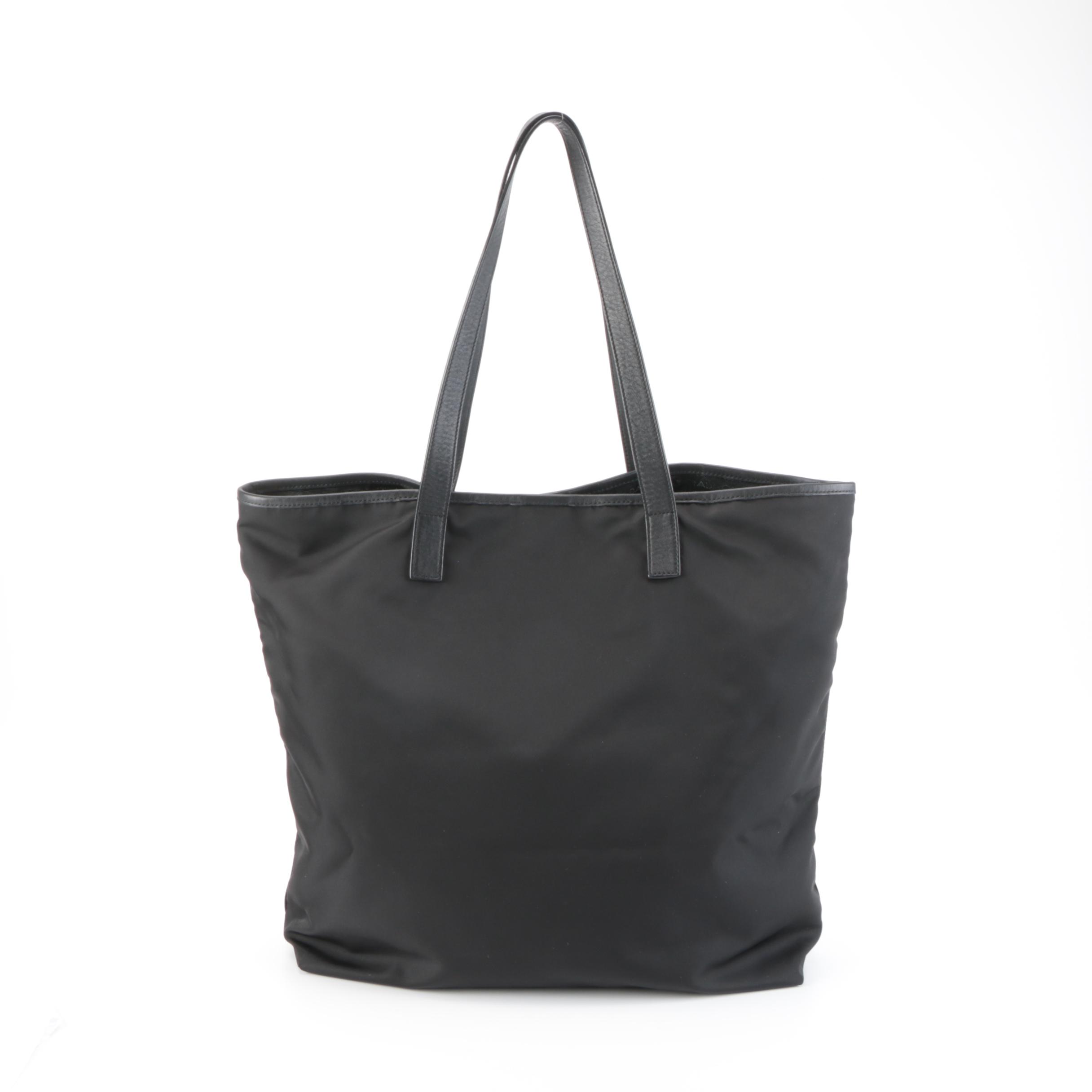 Prada Shoulder Tote Bag in Black Nylon Tessuto and Leather