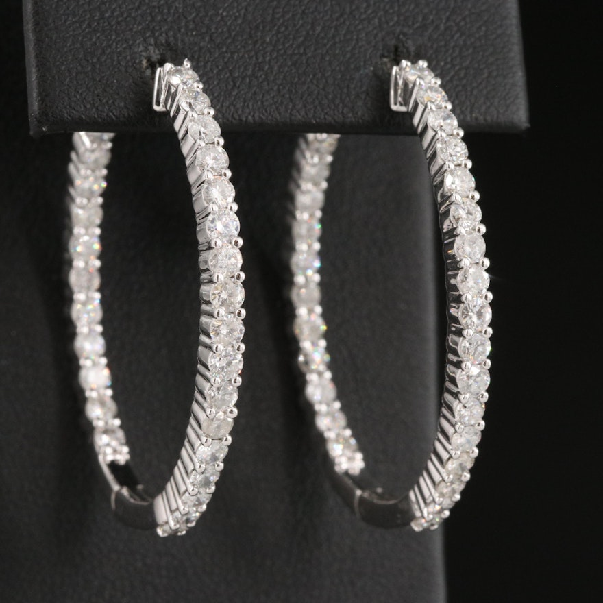 14K 3.32 CTW Diamond Inside-Out Oval Hoop Earrings