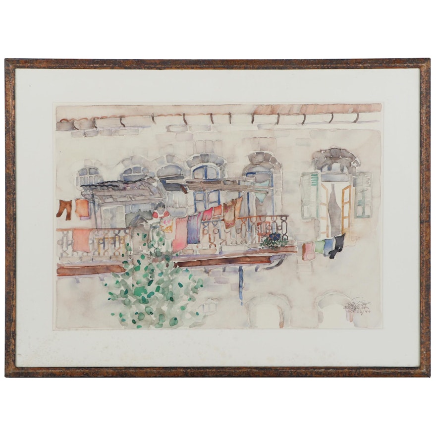 Walter Sorge Watercolor Painting "Balcony, Jerusalem," 1994