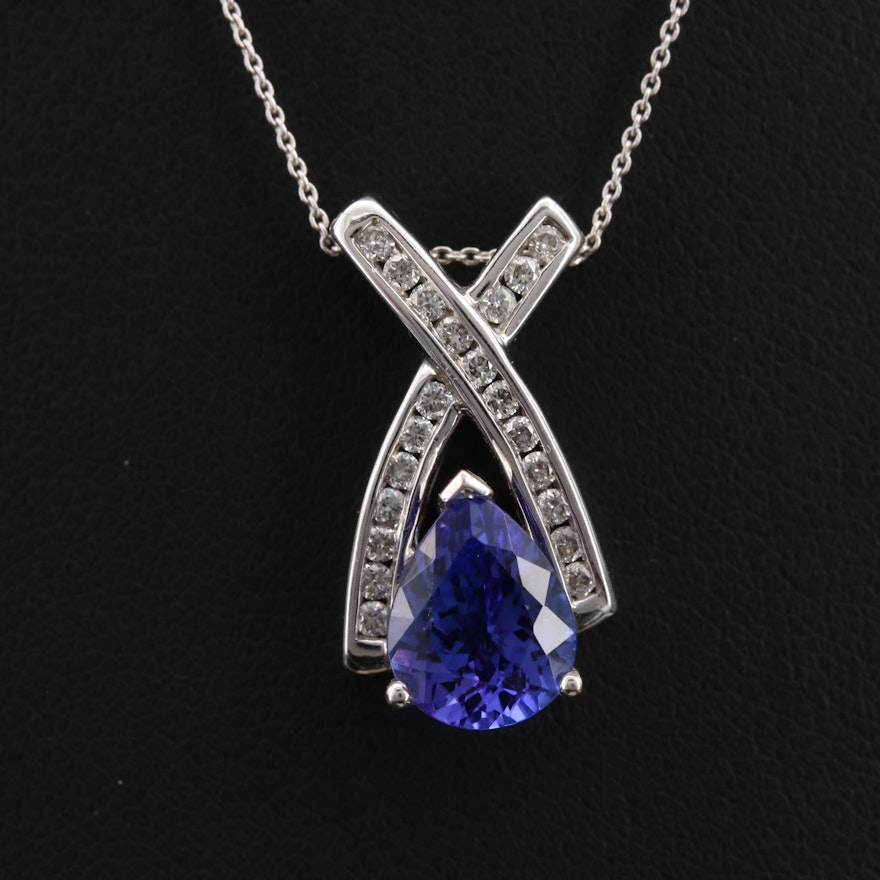 14K 1.94 CT Tanzanite and Diamond Pendant Necklace