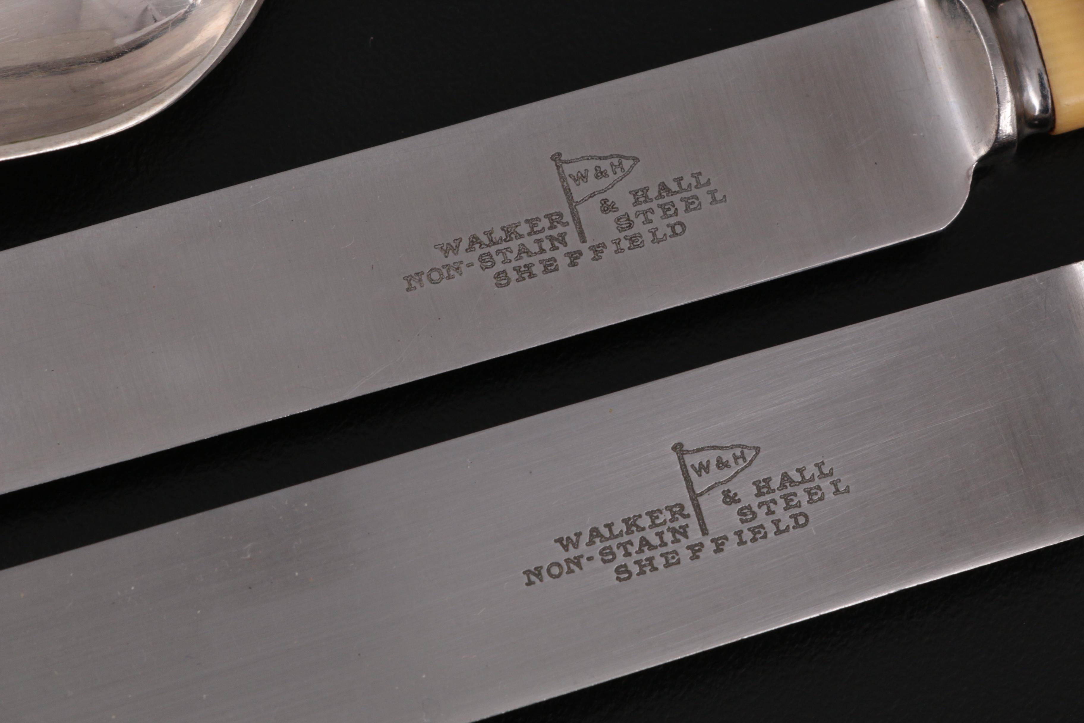 Walker & Hall Silver Plate and Stainless Steel Flatware and Carving Set and Case