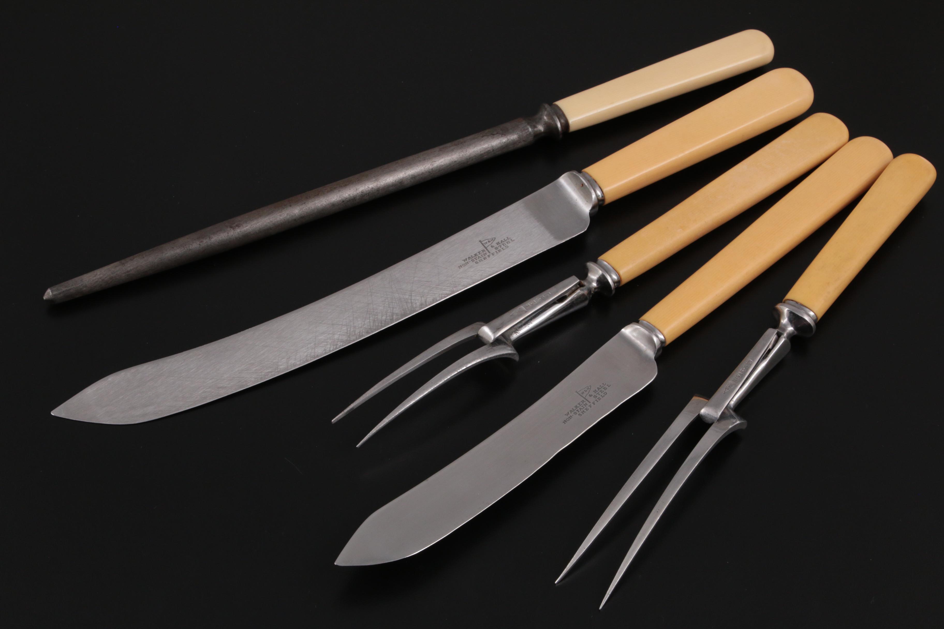 Walker & Hall Silver Plate and Stainless Steel Flatware and Carving Set and Case