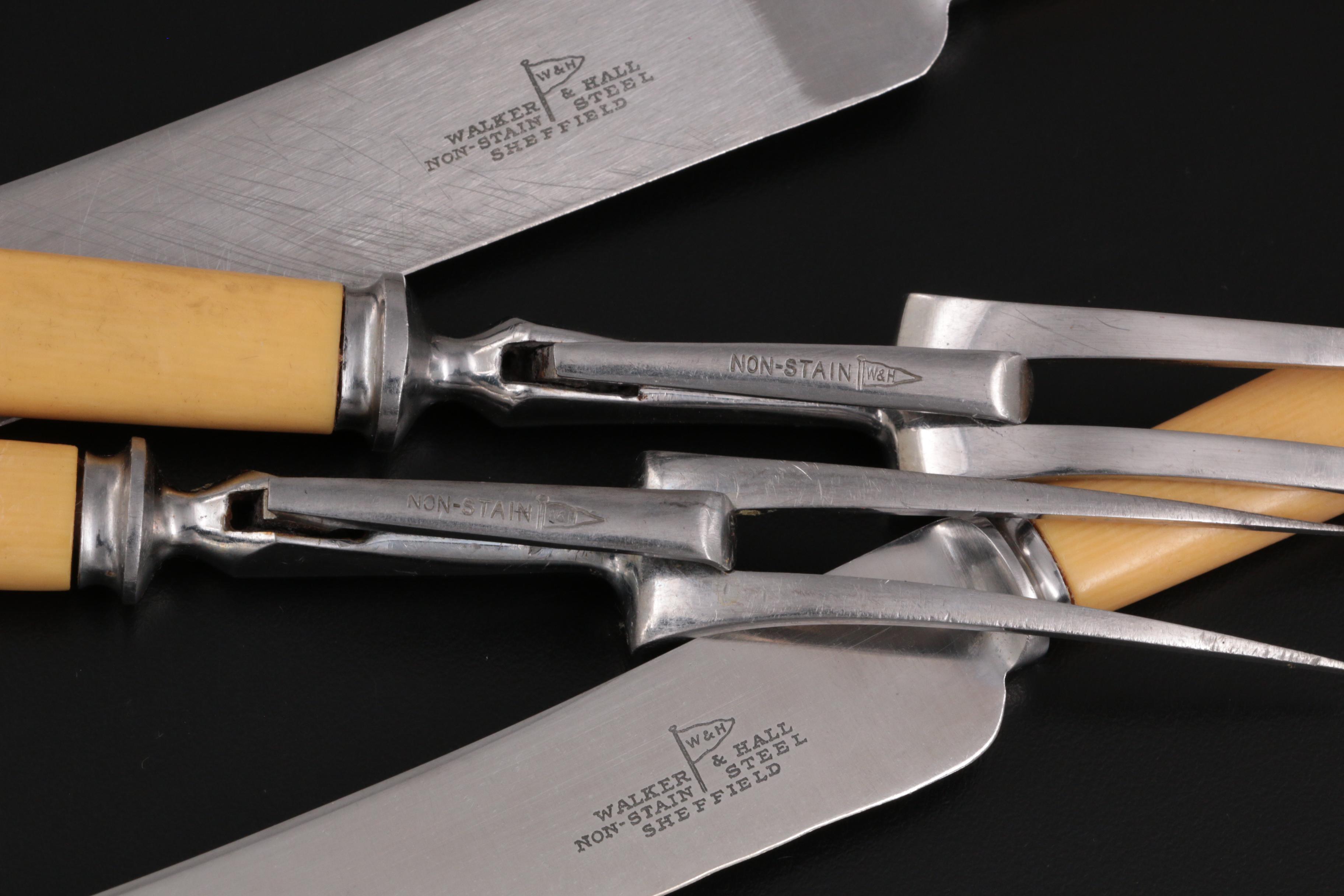 Walker & Hall Silver Plate and Stainless Steel Flatware and Carving Set and Case