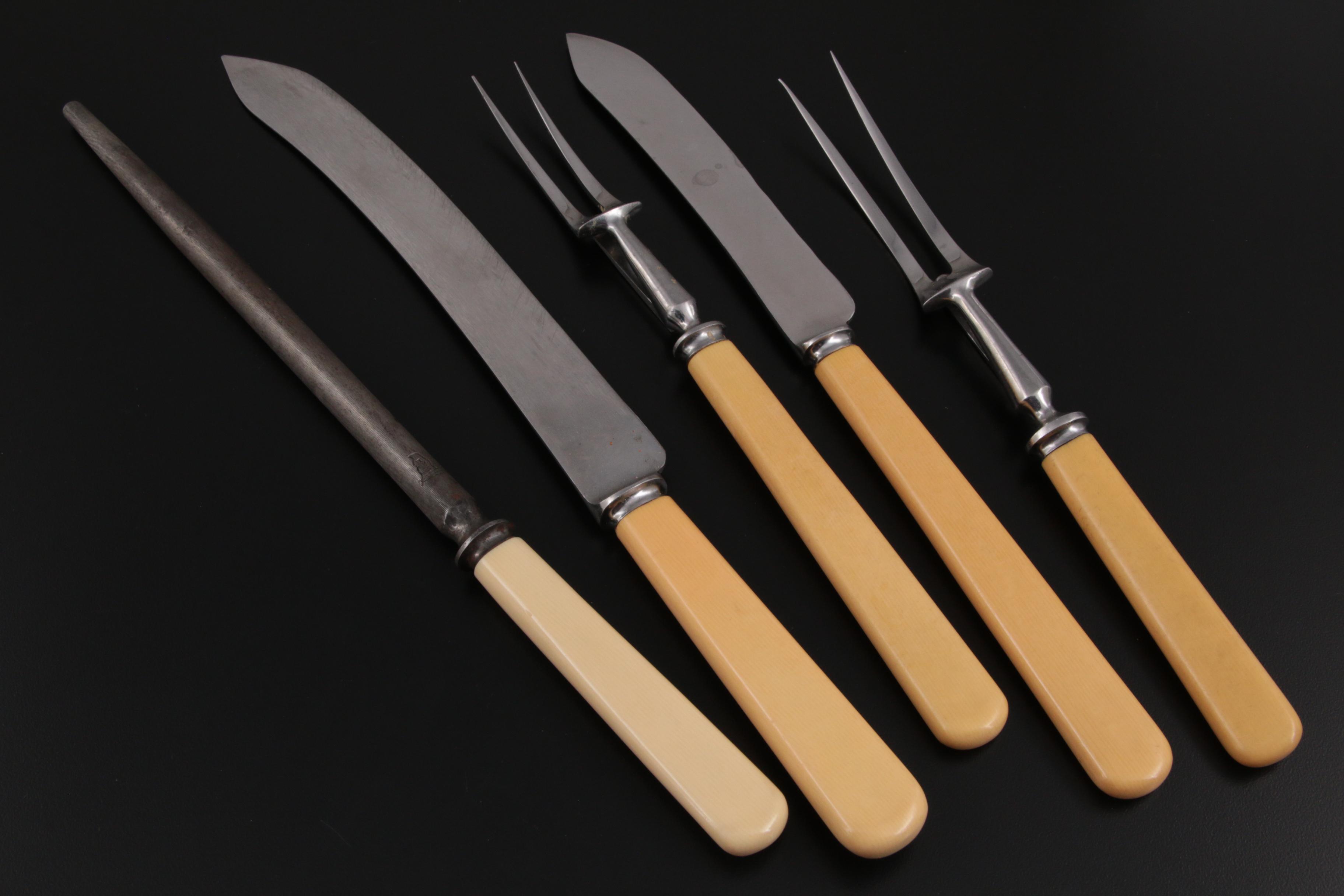 Walker & Hall Silver Plate and Stainless Steel Flatware and Carving Set and Case