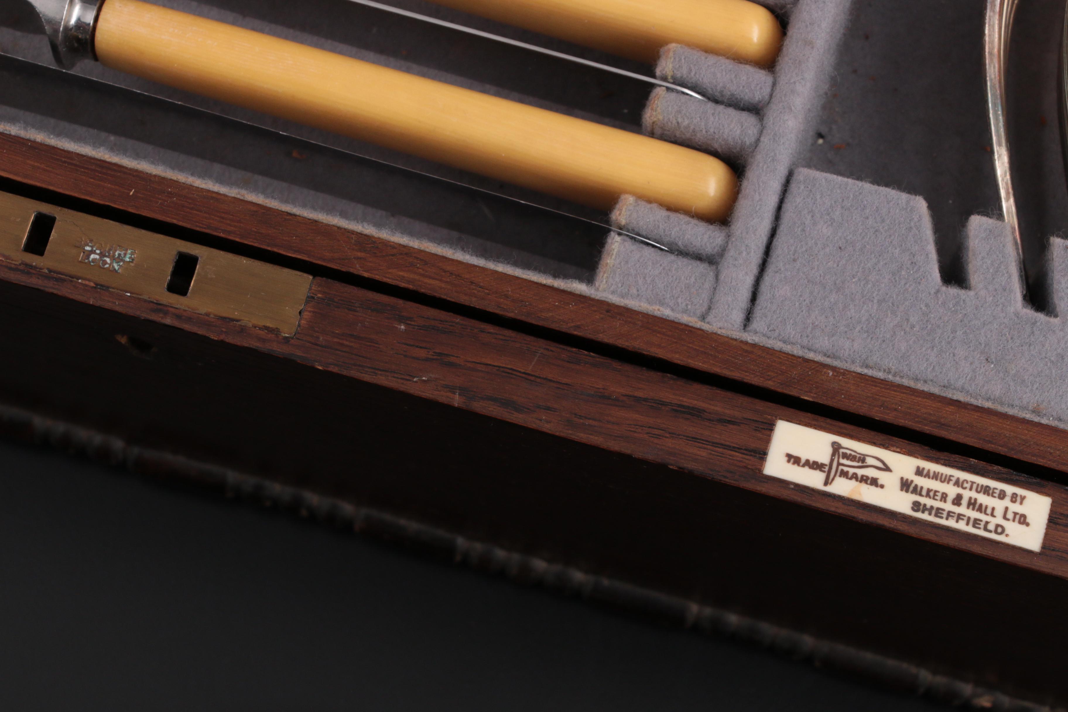 Walker & Hall Silver Plate and Stainless Steel Flatware and Carving Set and Case