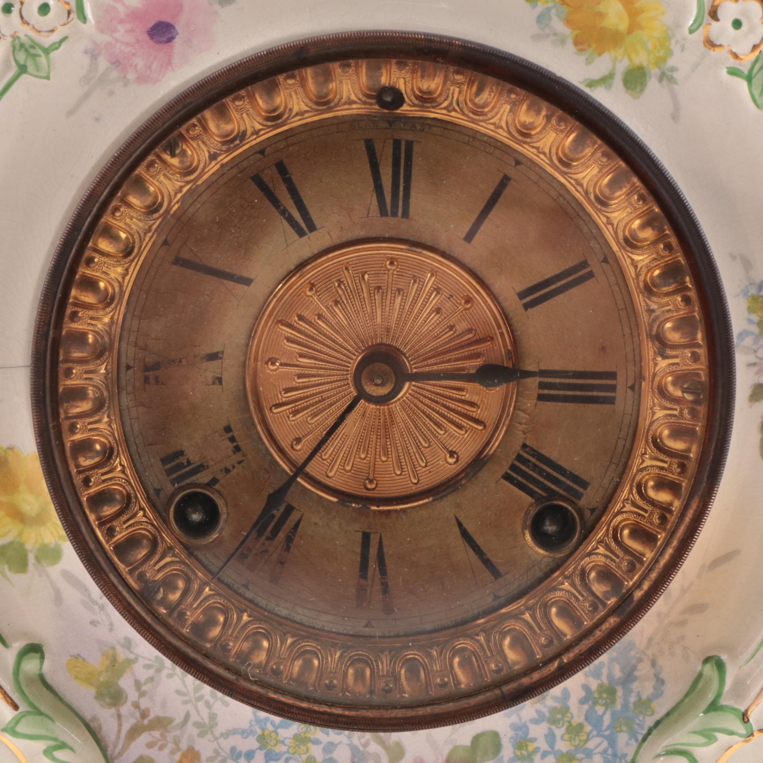 Ansonia Clock Co. "La Tour" Floral Royal Bonn Porcelain Case Mantle Clock, 1882