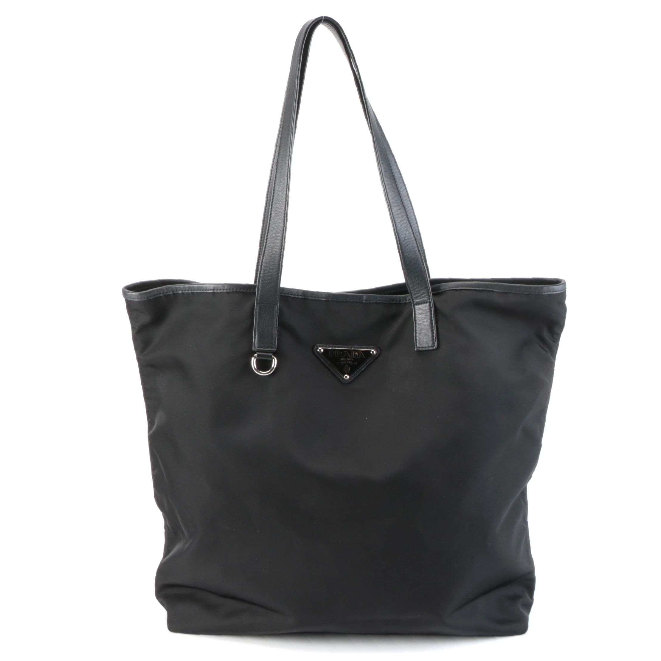 Prada Shoulder Tote Bag in Black Nylon Tessuto and Leather
