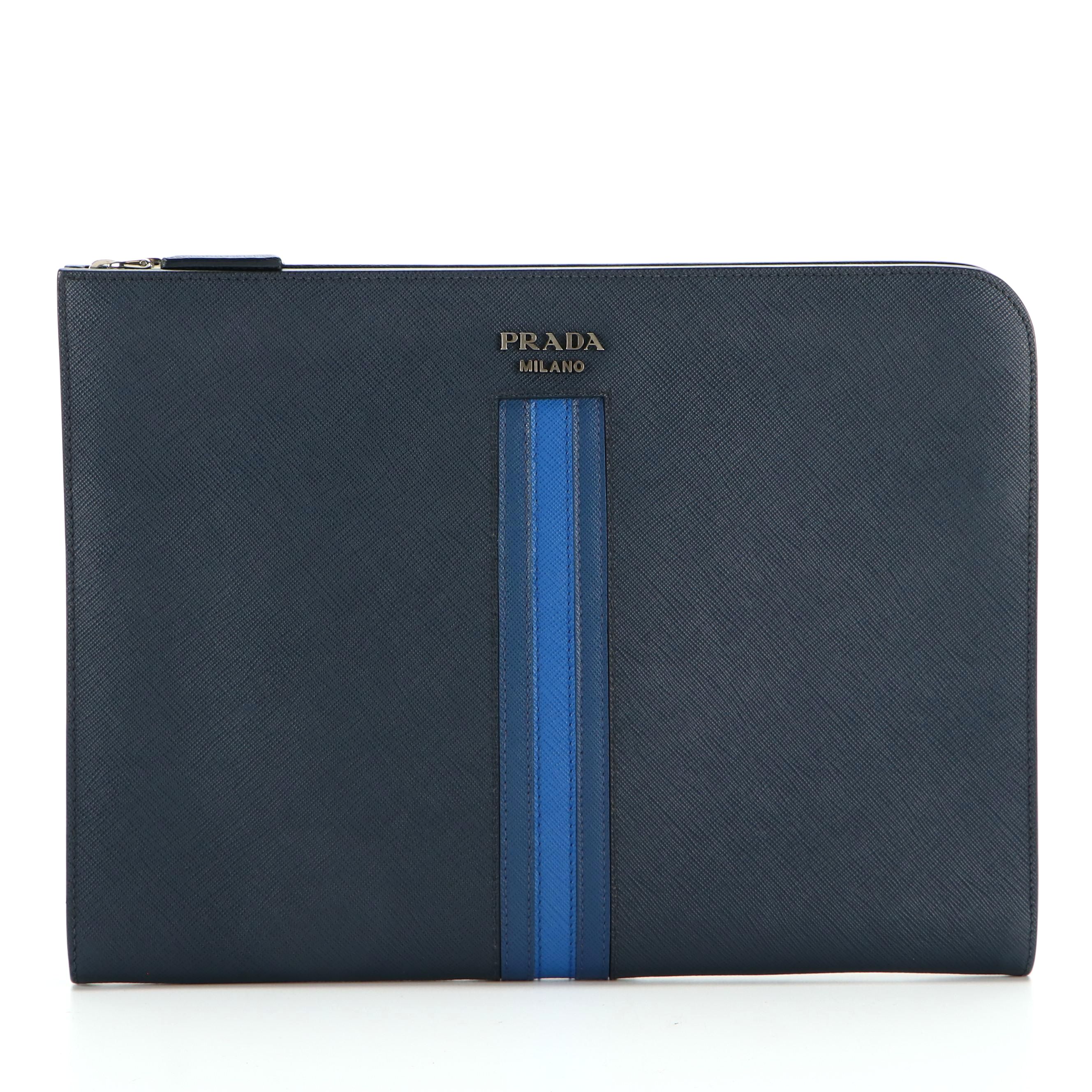 Prada Document Case in Multicolor Blue Saffiano Leather