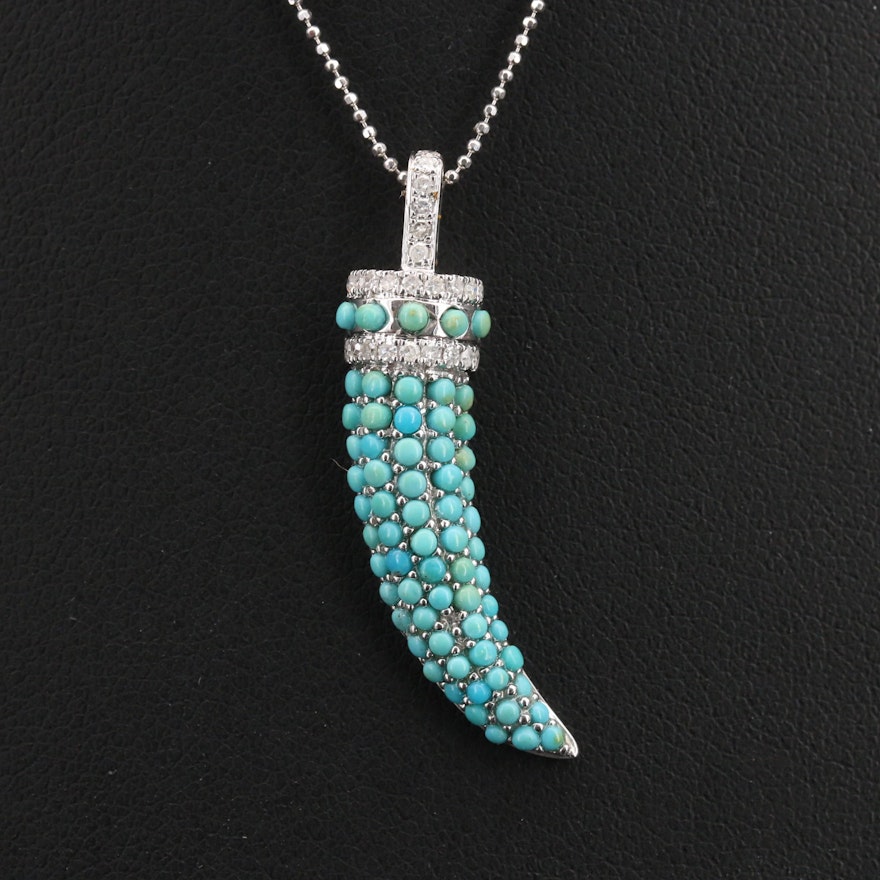 14K Turquoise and Diamond Claw Pendant Necklace