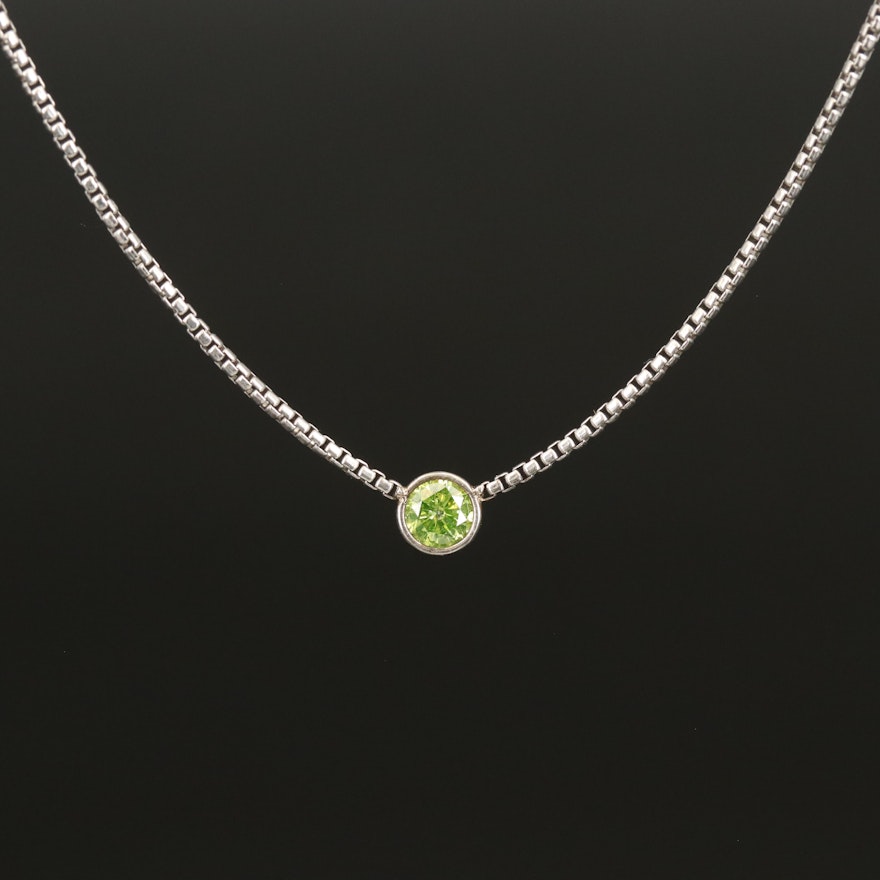 Sterling Silver 0.27 CT Bezel Set Fancy Green Diamond Solitaire Necklace