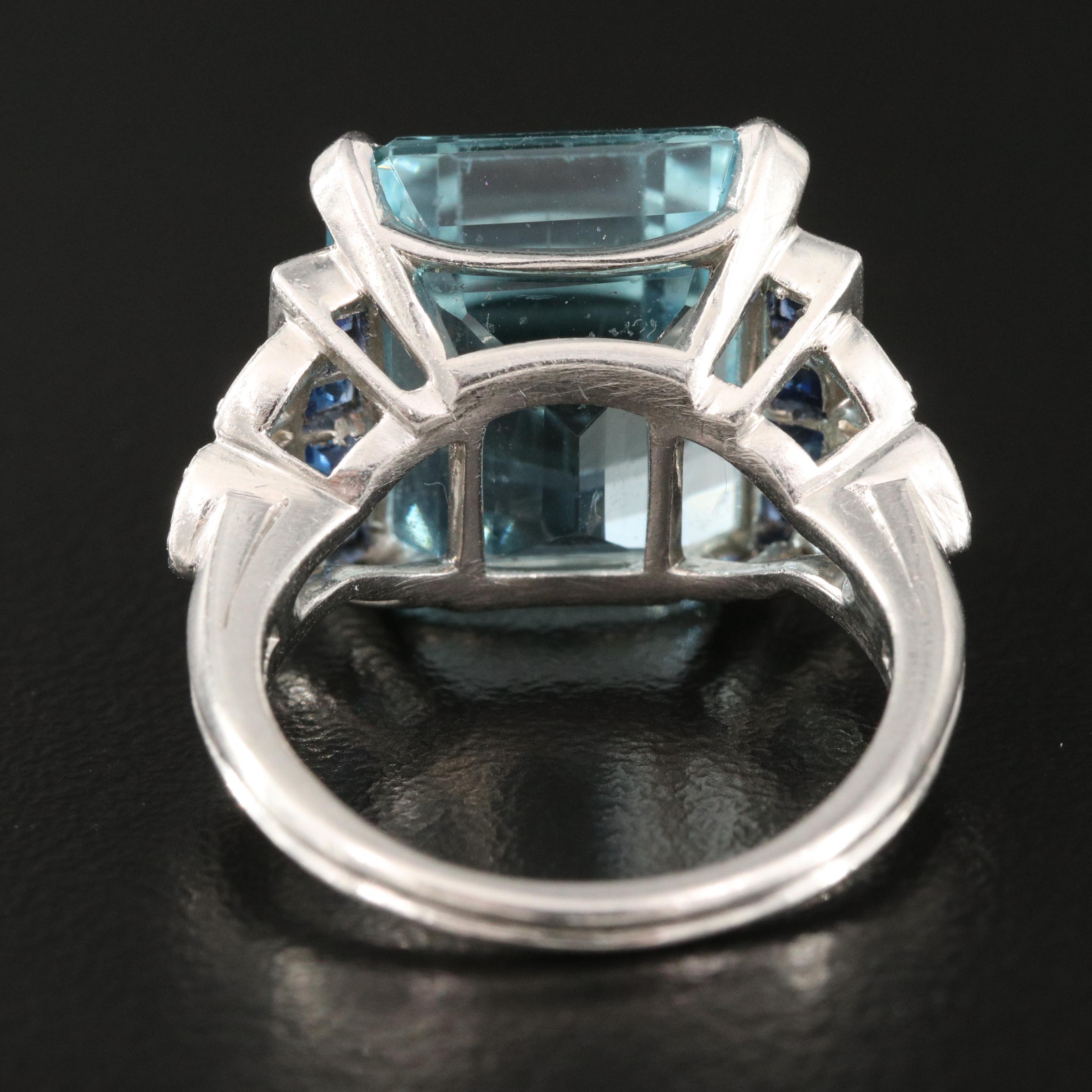 1950s Tiffany & Co. Platinum 9.78 CT Aquamarine and Sapphire Ring
