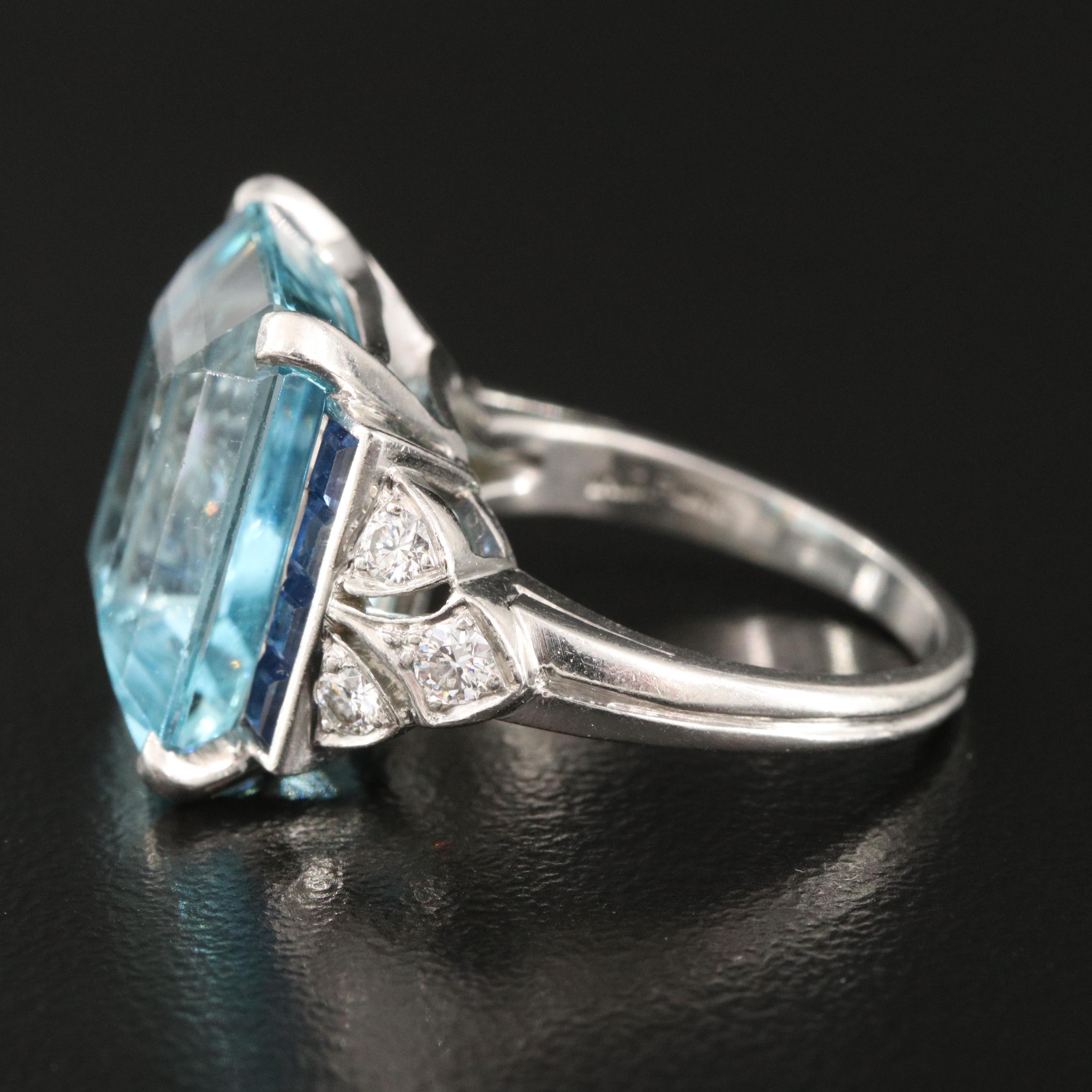 1950s Tiffany & Co. Platinum 9.78 CT Aquamarine and Sapphire Ring