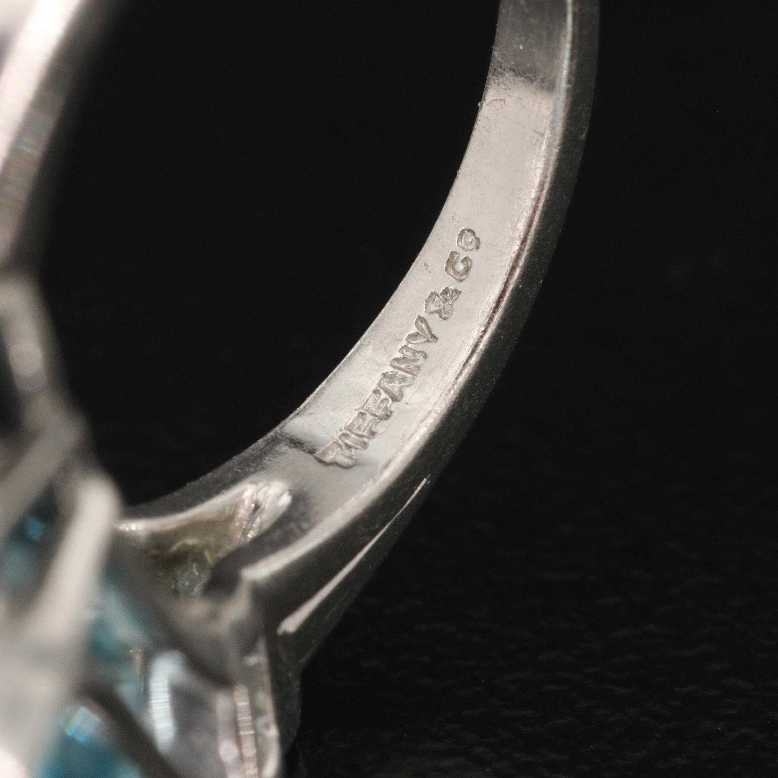 1950s Tiffany & Co. Platinum 9.78 CT Aquamarine and Sapphire Ring