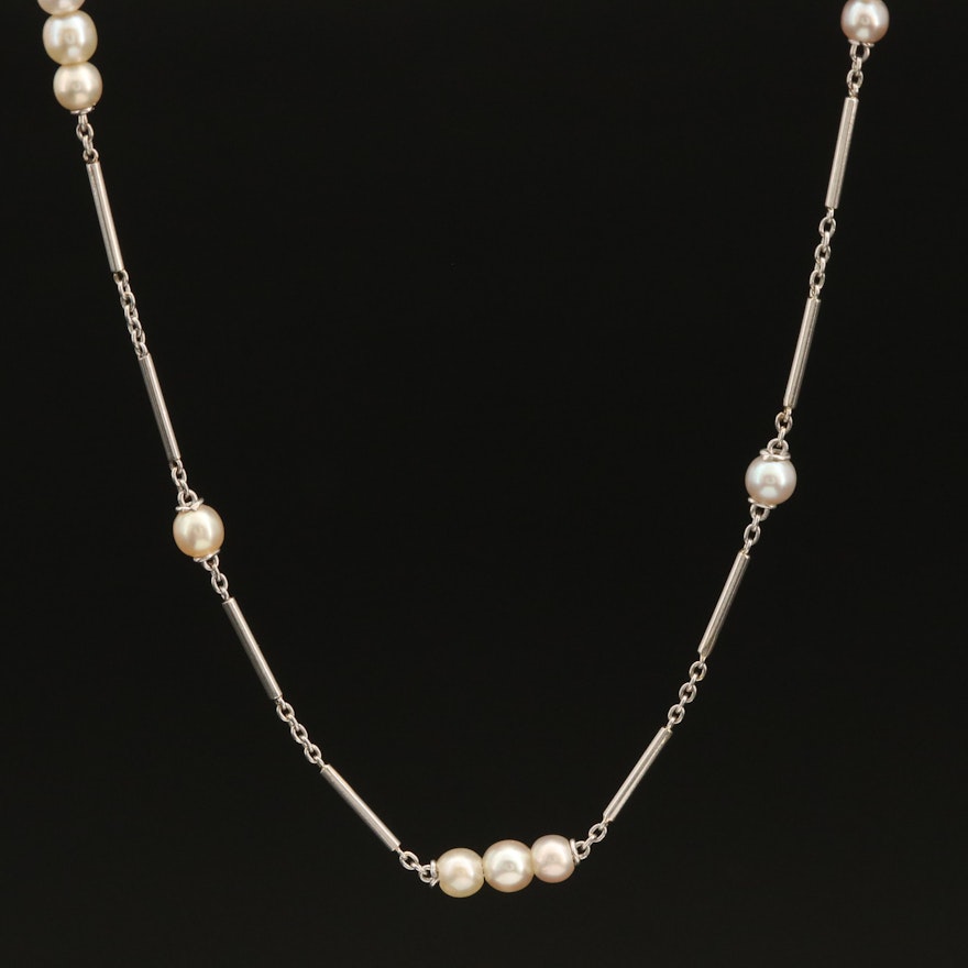 Platinum Pearl Station Necklace