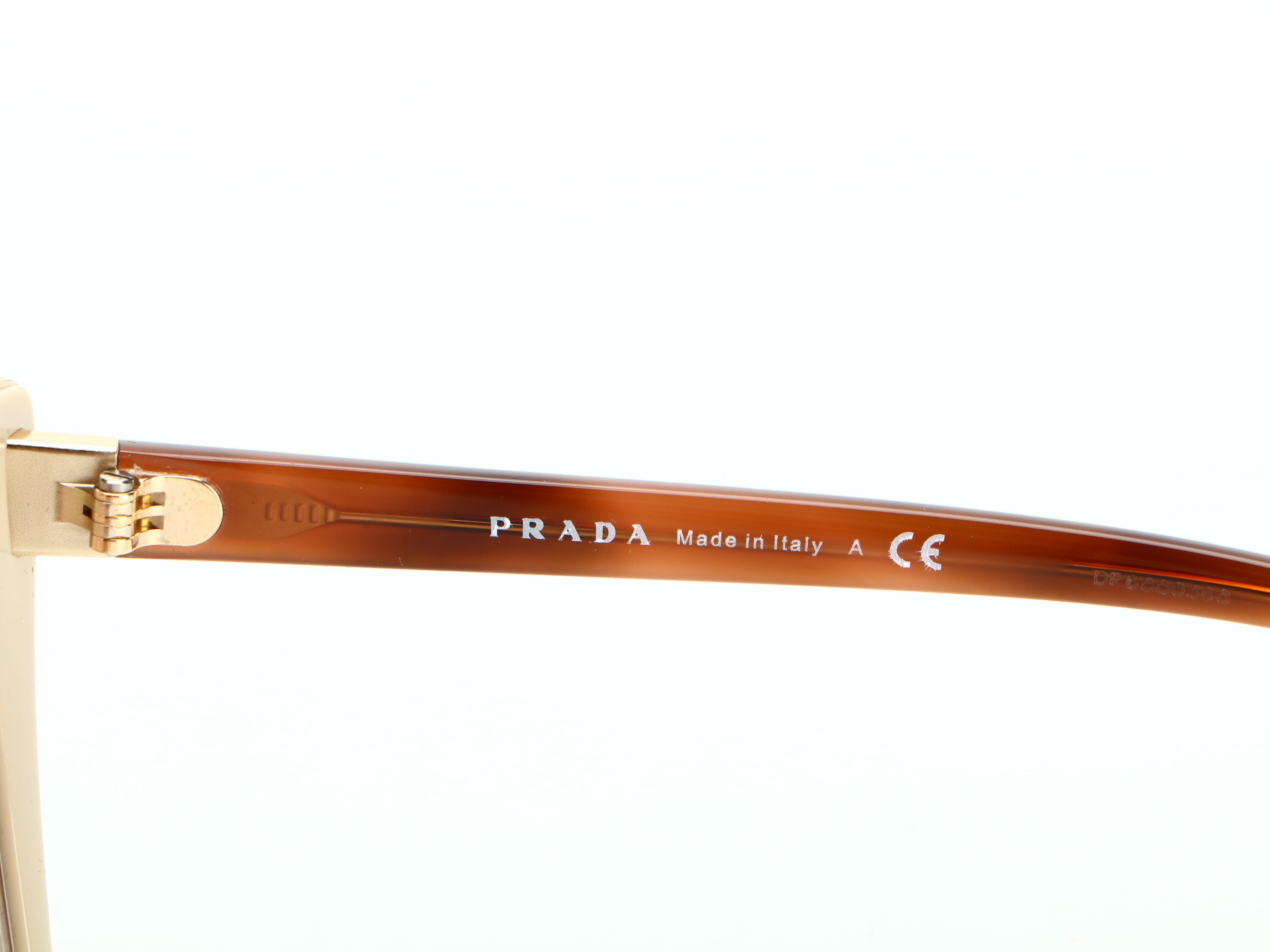 Prada SPR56T Horn-Rimmed Sunglasses in Beige with Case and Box