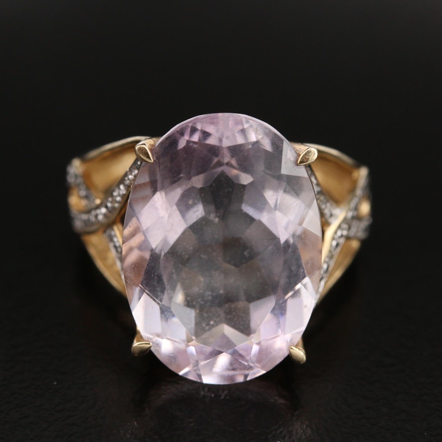 14K Amethyst and Diamond Openwork Ring