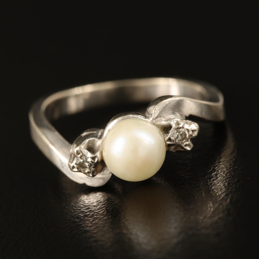 14K Pearl and Diamond Bypass Ring