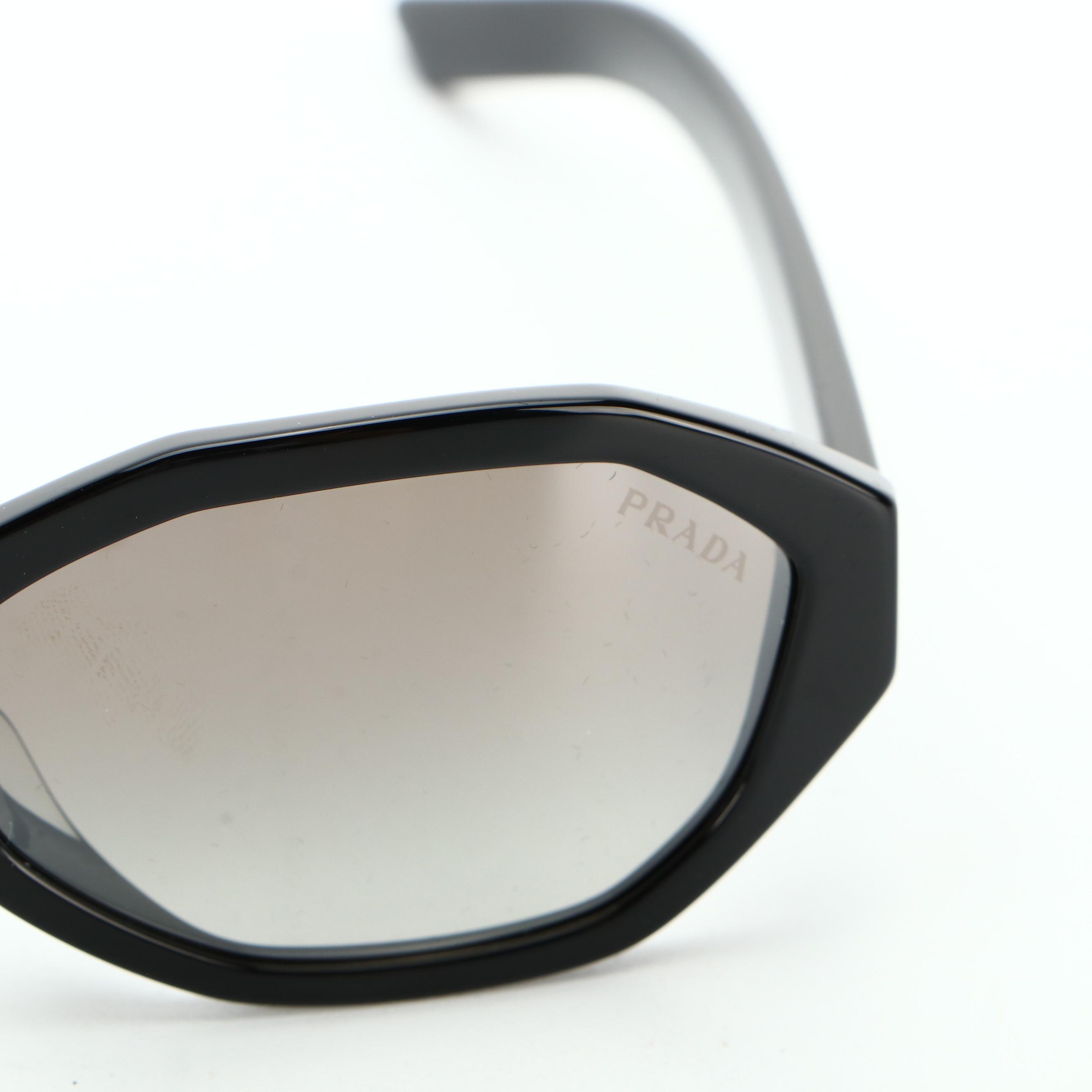 Prada SPR20V-F Geometric Oval Sunglasses in Black