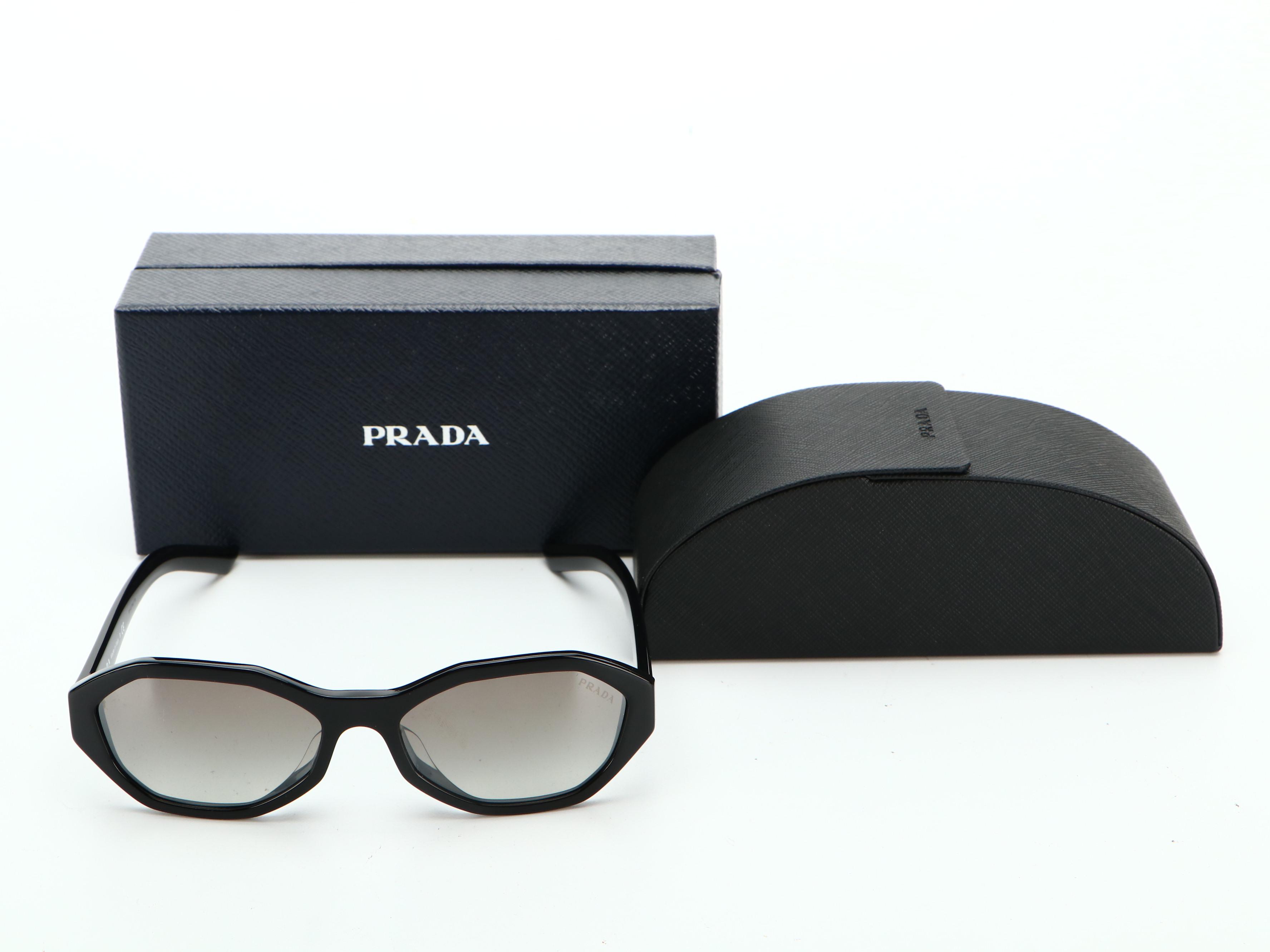 Prada SPR20V-F Geometric Oval Sunglasses in Black