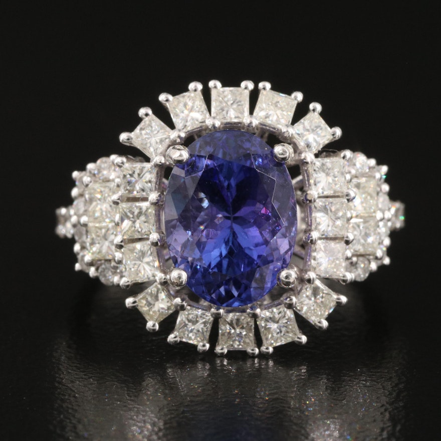 14K 4.17 CT Tanzanite and 1.72 CTW Diamond Halo Ring