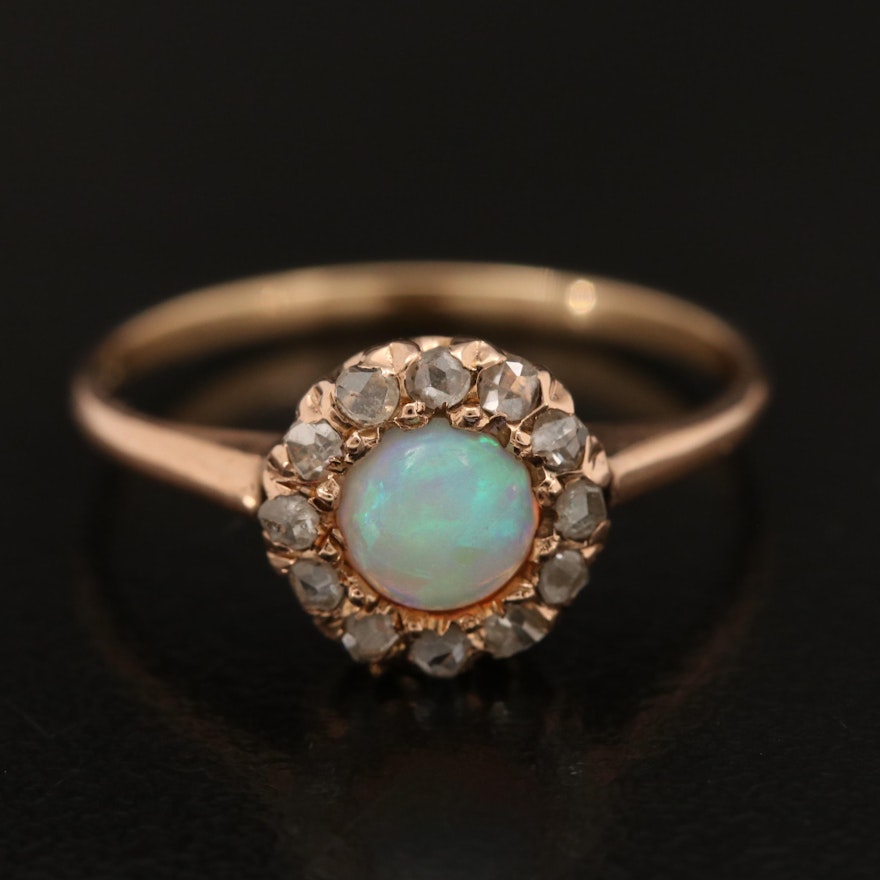 Antique 14K Opal and Diamond Ring