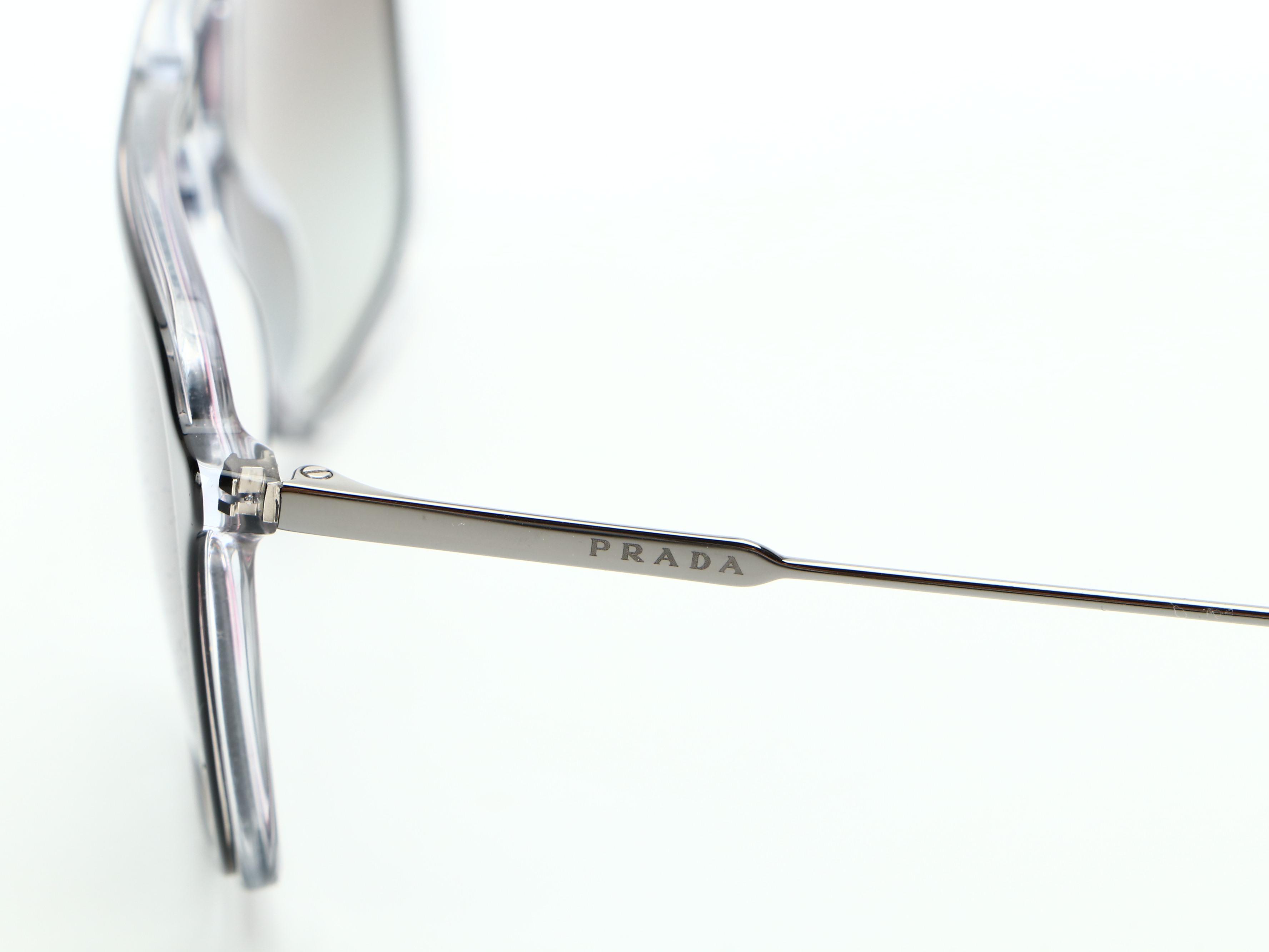 Prada Sunglasses SPR06V Metal-Clear-Black Frame with Grey Gradient Lens