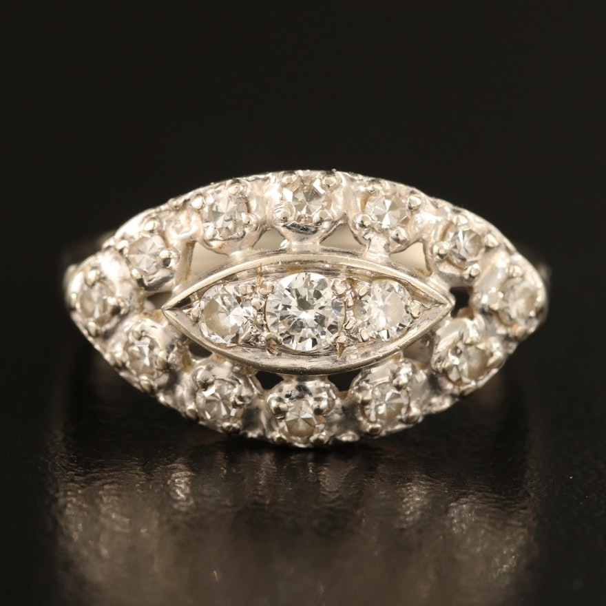 Vintage 14K 0.55 CTW Diamond Navette Ring