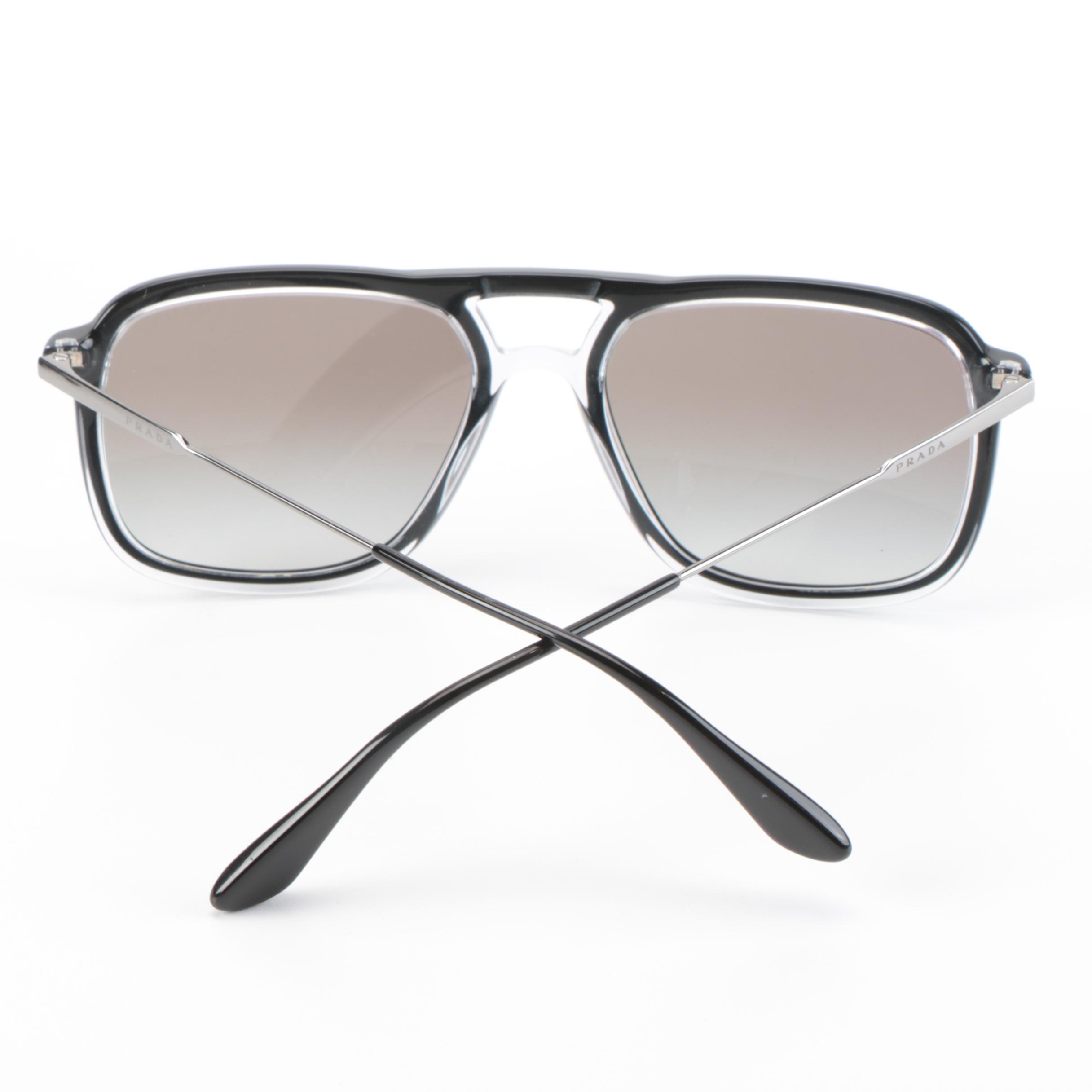 Prada SPR 06V Rectangular Aviator in Clear and Black Acetate