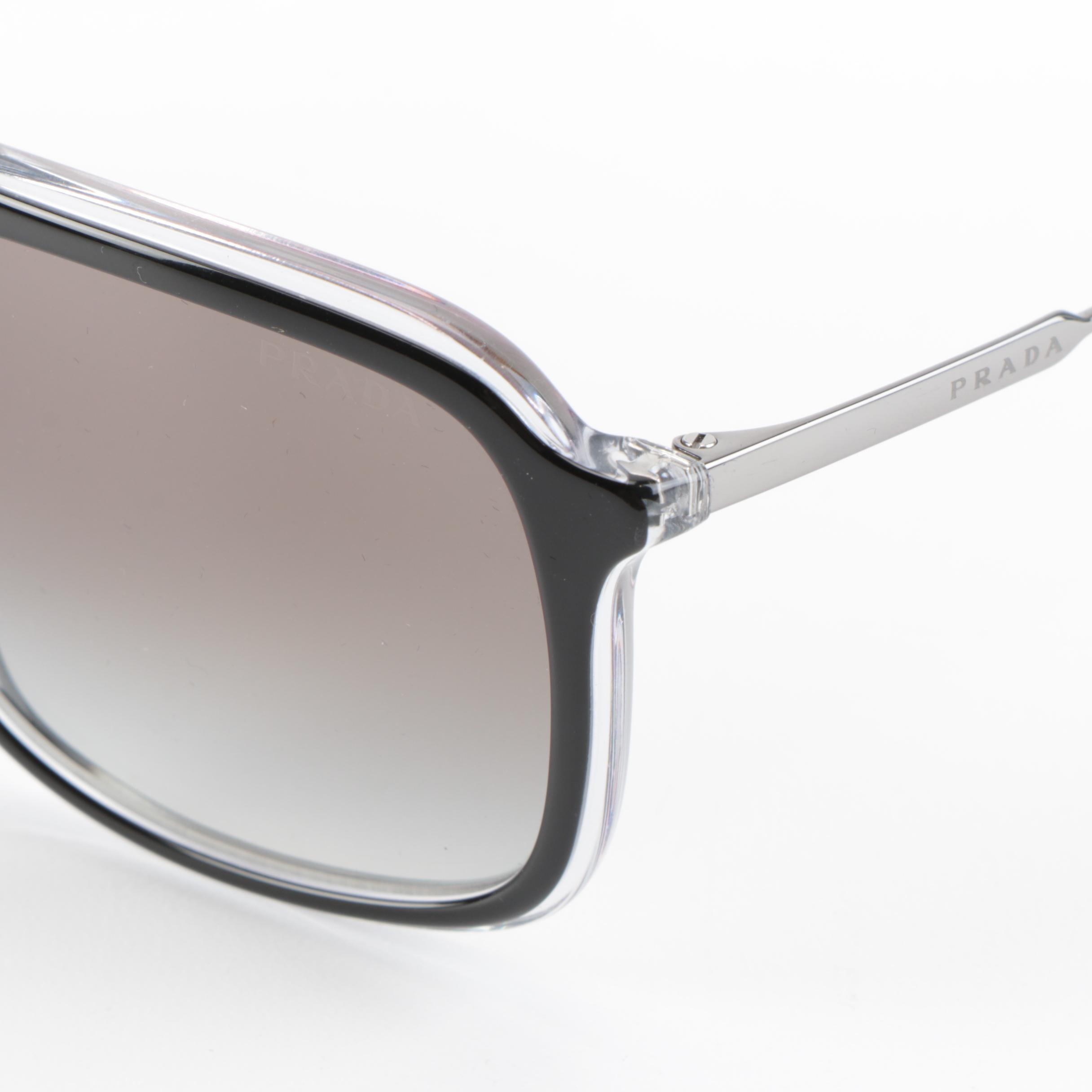 Prada SPR 06V Rectangular Aviator in Clear and Black Acetate