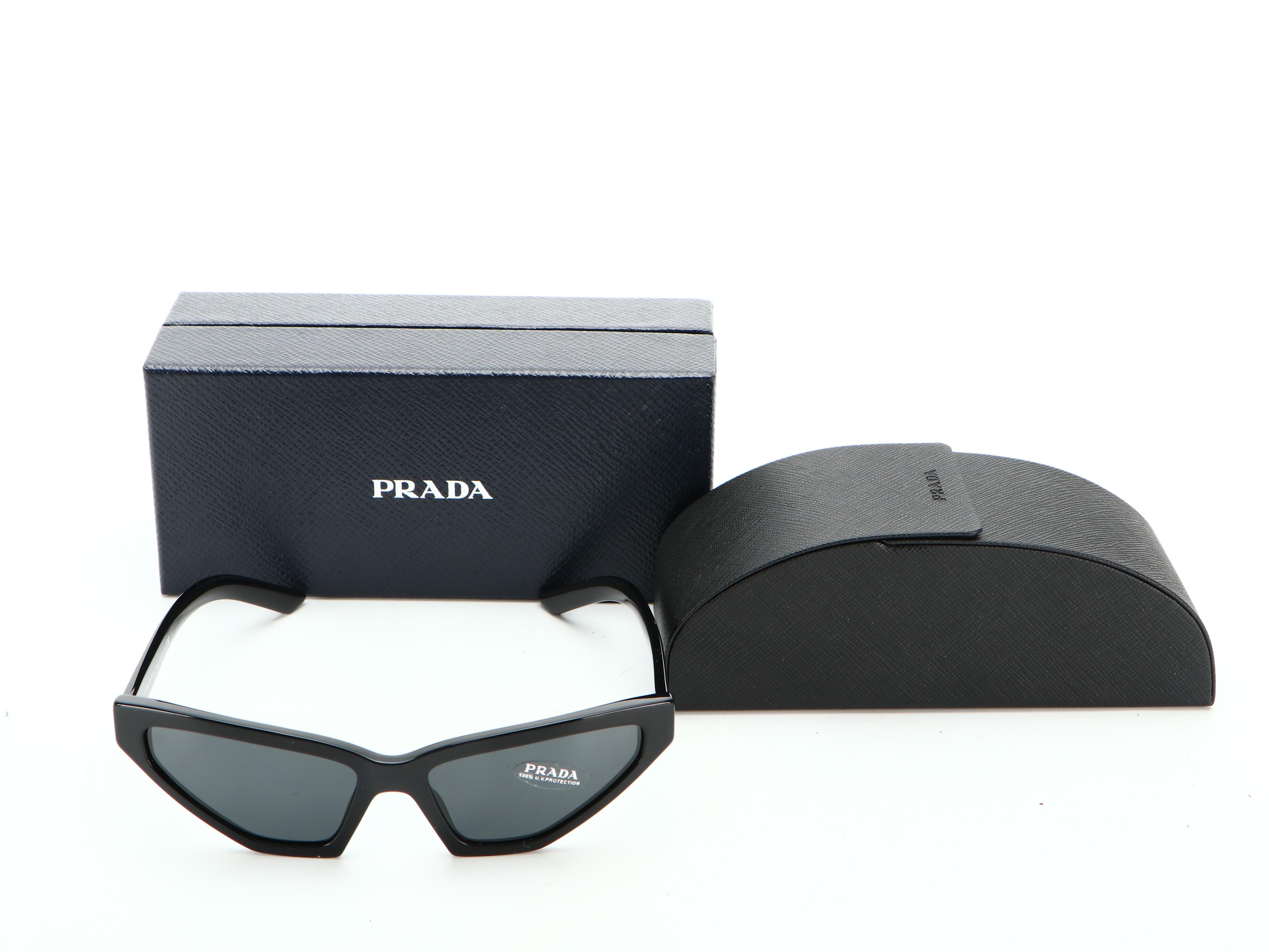 Prada SPR12VS Geometric Cat Eye Sunglasses in Black with Case