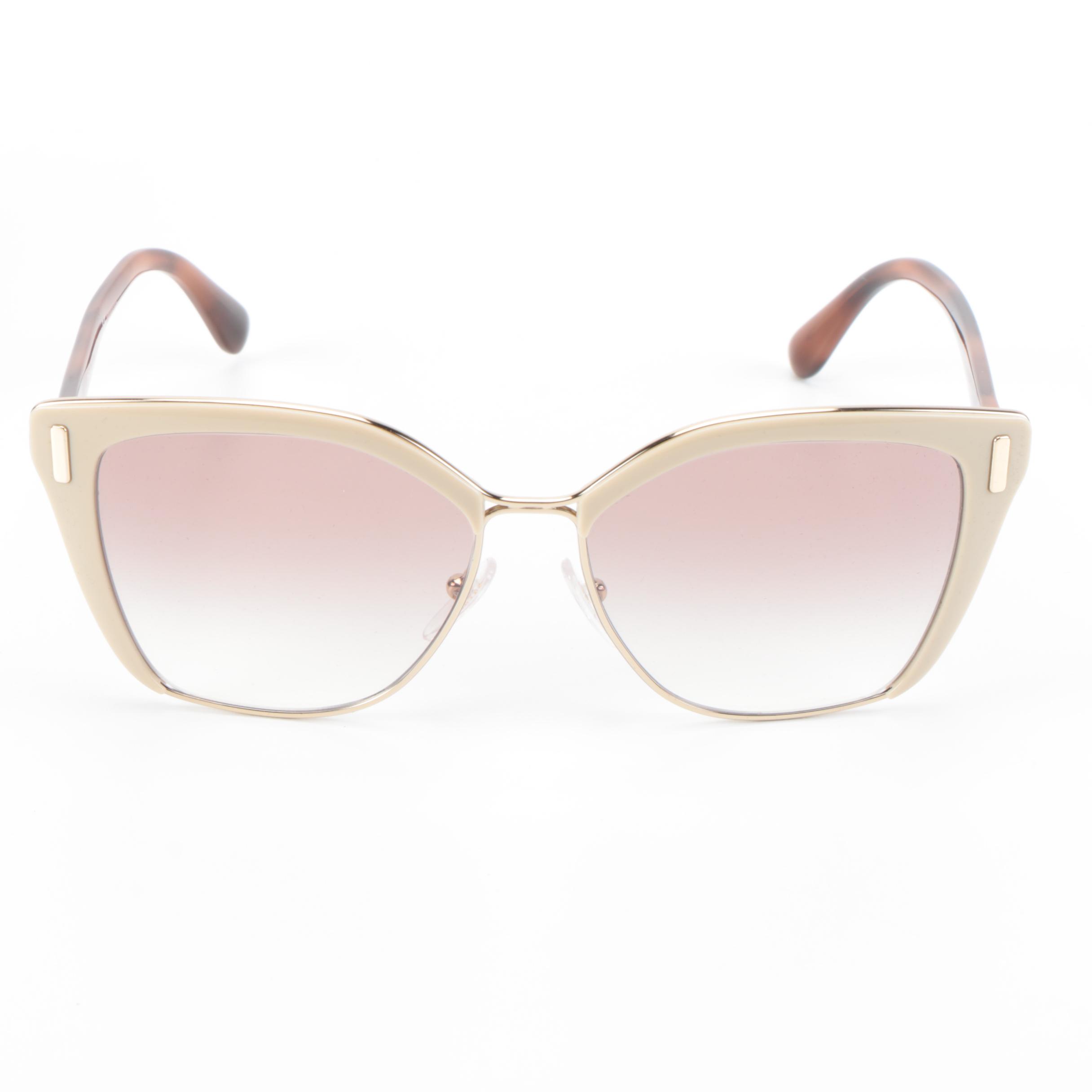 Prada SPR56T Modified Cat Eye Sunglasses in Off White and Tortoise Acetate