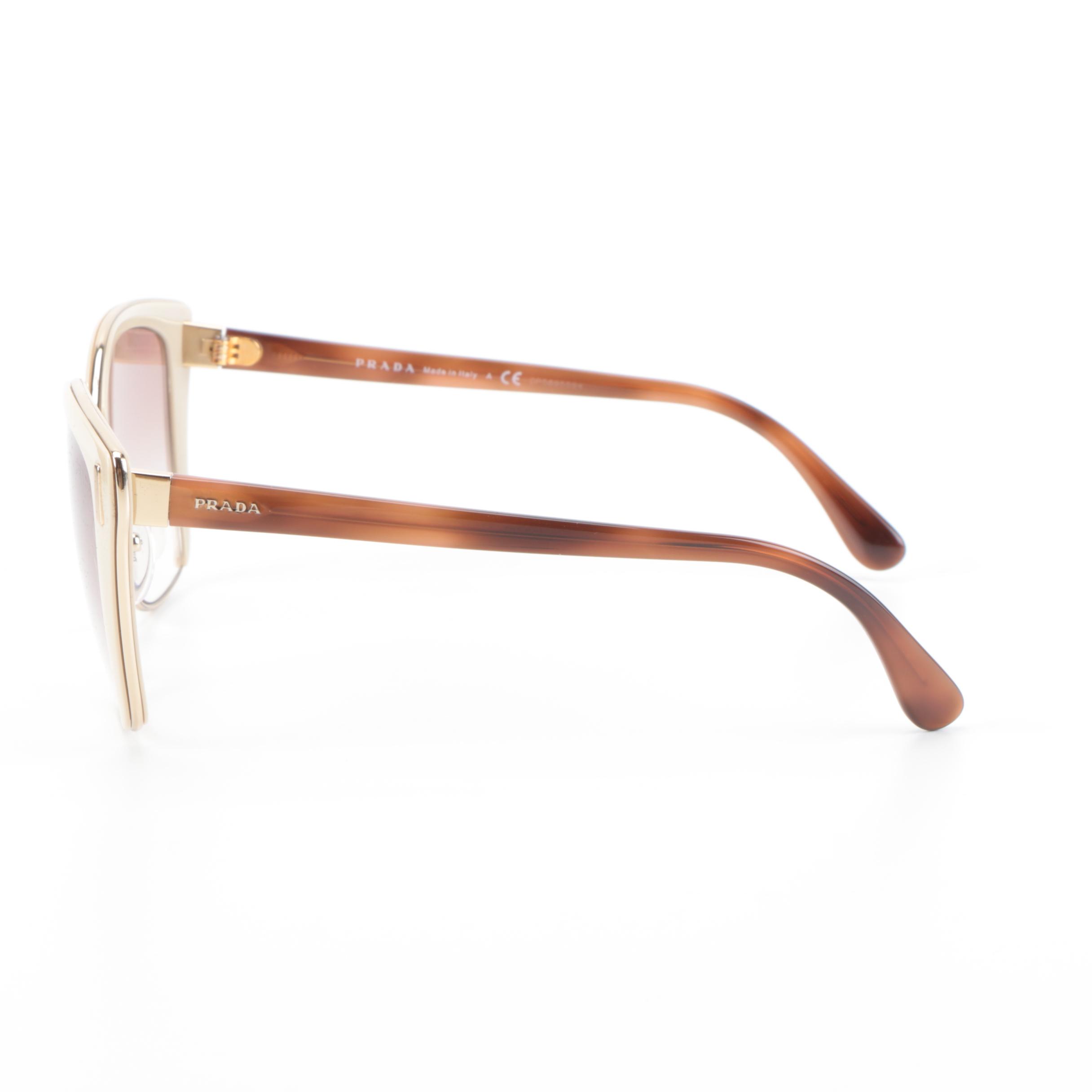 Prada SPR56T Modified Cat Eye Sunglasses in Off White and Tortoise Acetate