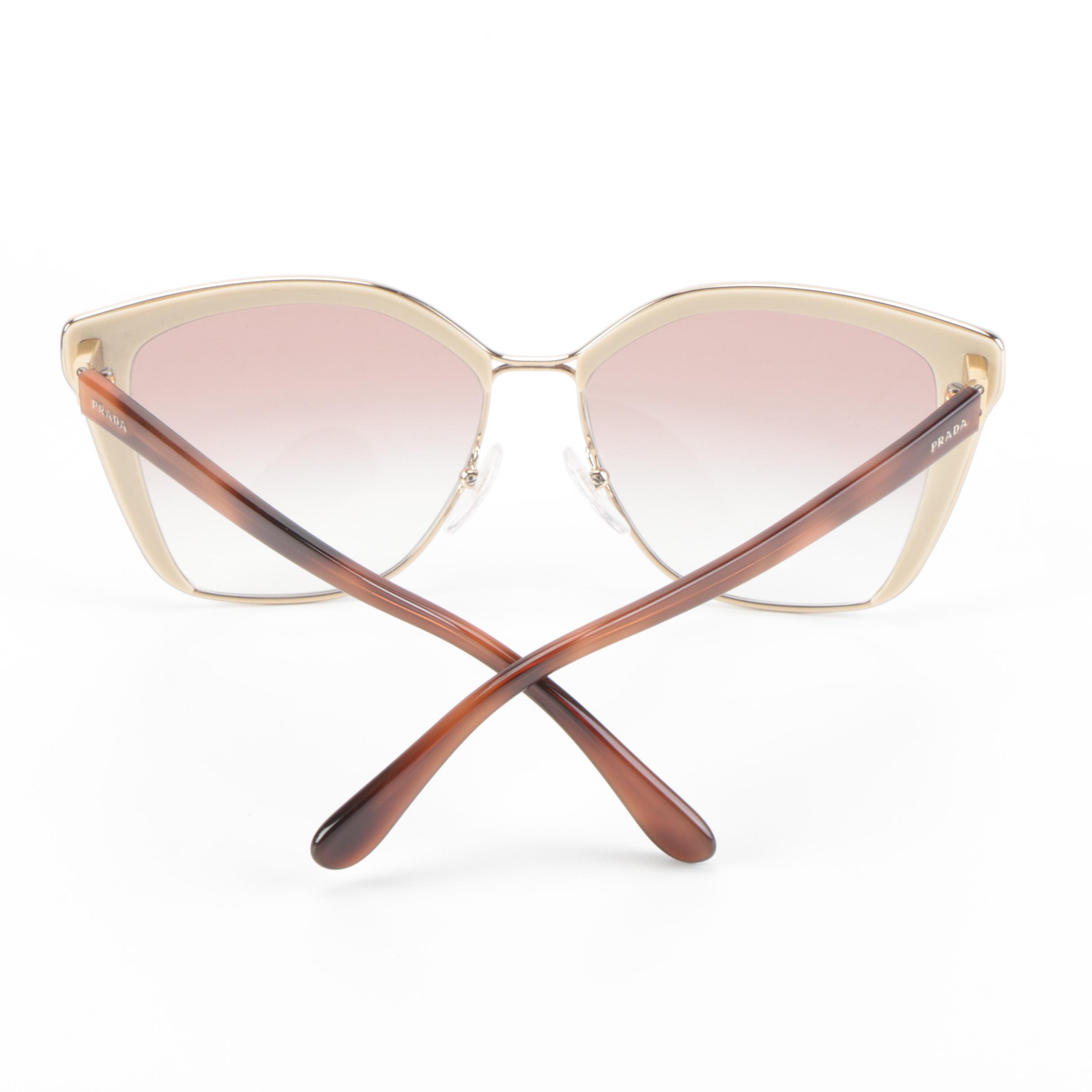 Prada SPR56T Modified Cat Eye Sunglasses in Off White and Tortoise Acetate