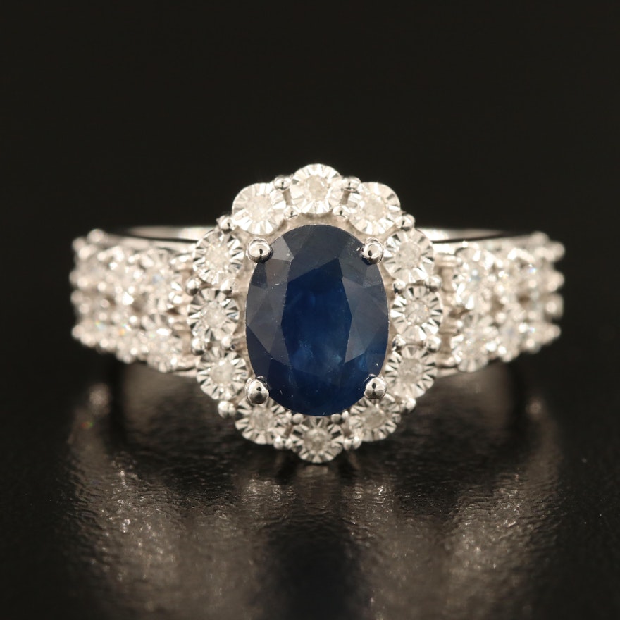 14K 1.70 CT Sapphire and Diamond Ring