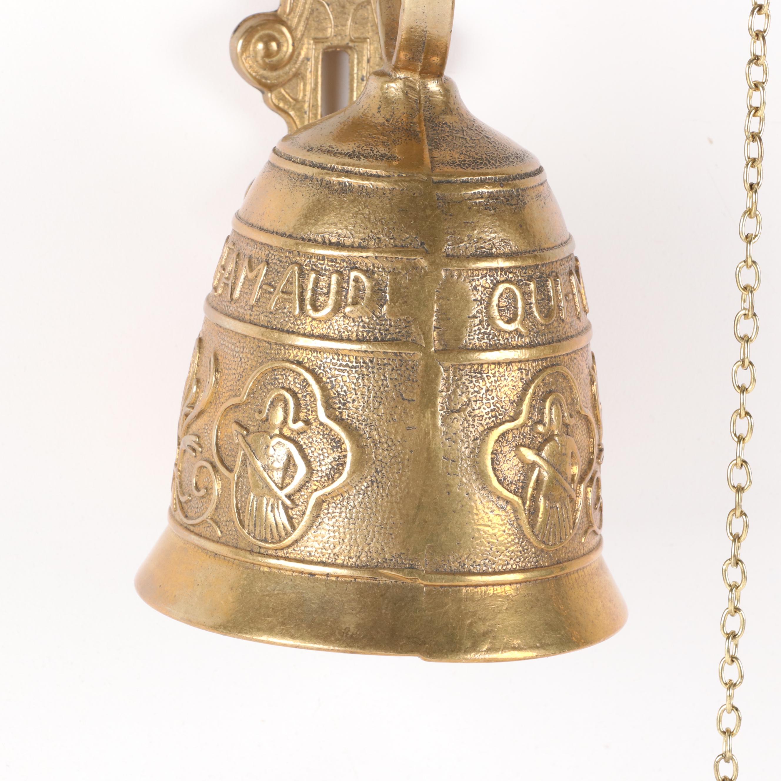 Gothic Style Brass "Qui Me Tangit, Vocem Meam Audit" Monastery Bell