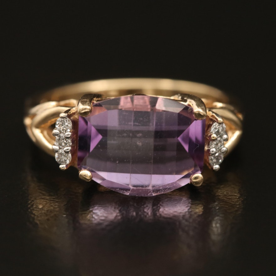 14K Amethyst and Diamond East-West Ring