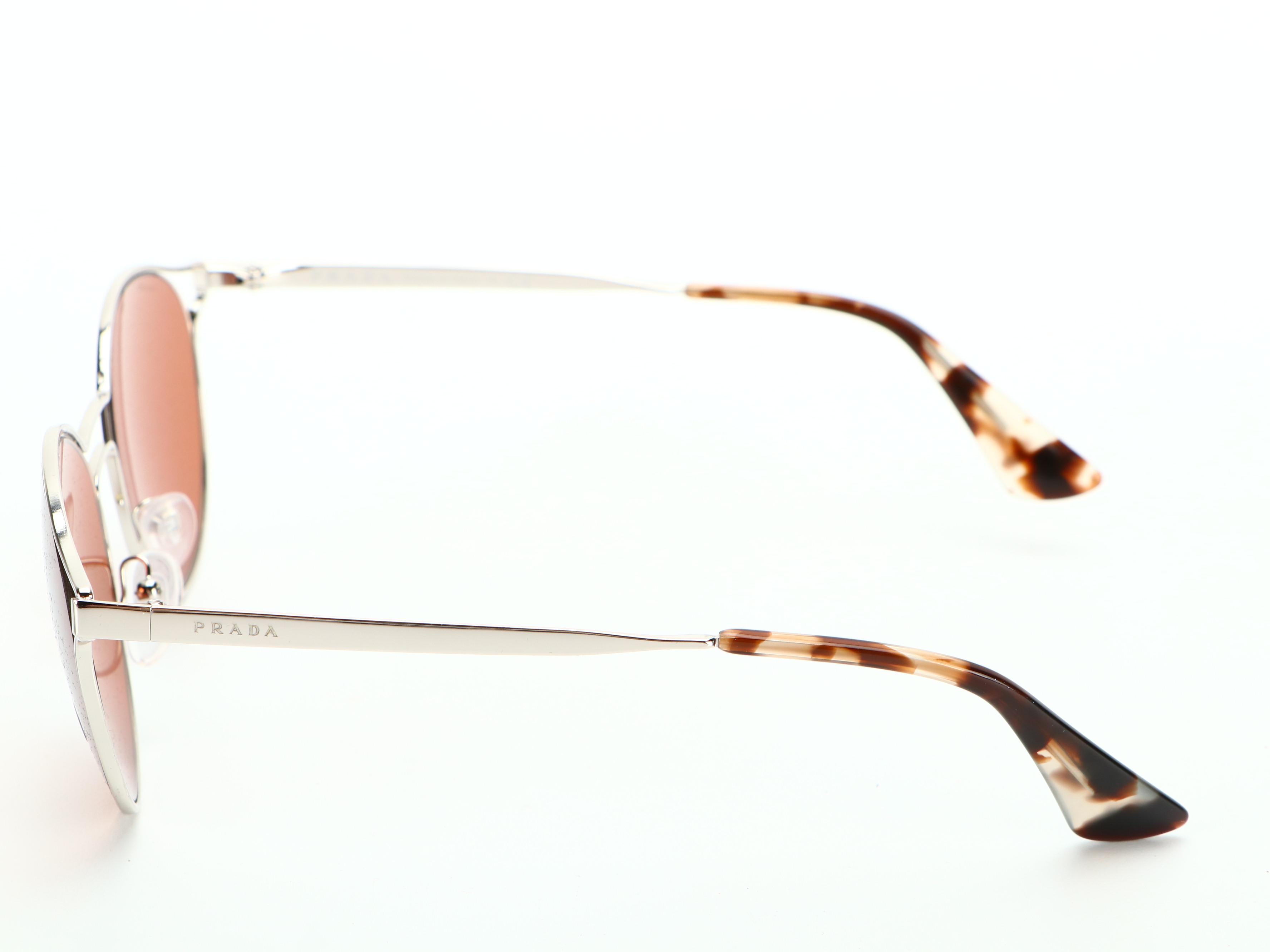 Prada SPR62S Cinema Metal and Brown Frame Sunglasses with Brown Round Lens