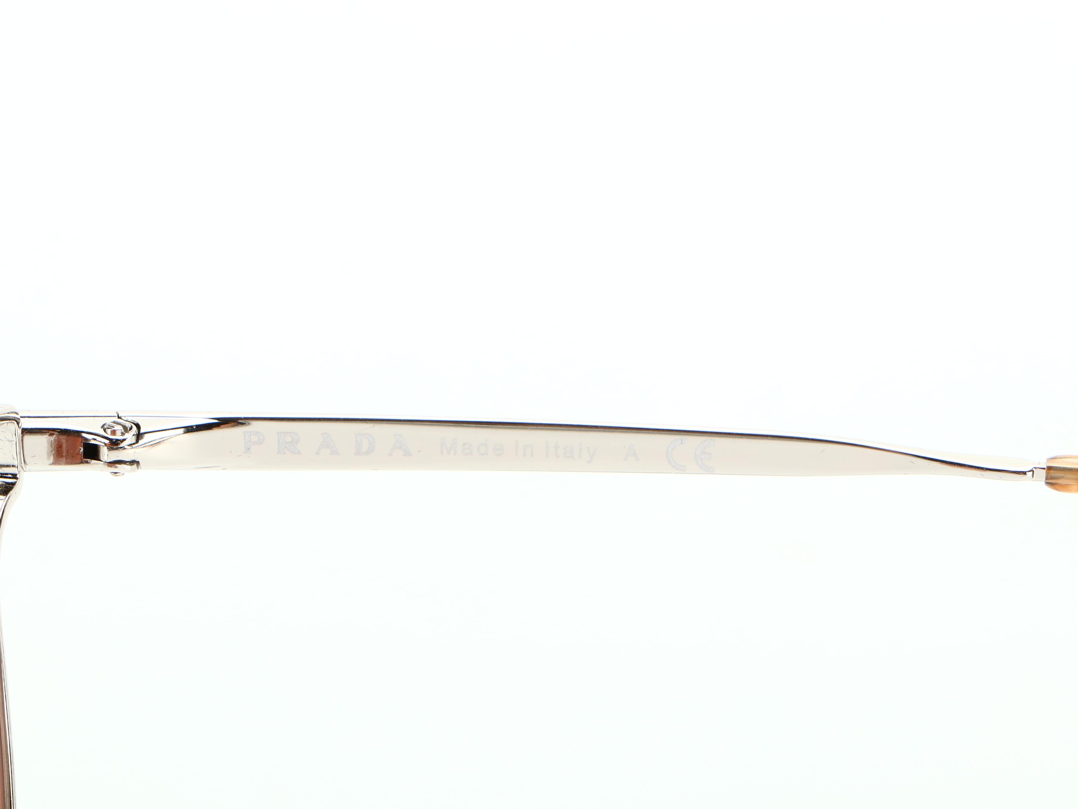 Prada SPR62S Cinema Metal and Brown Frame Sunglasses with Brown Round Lens